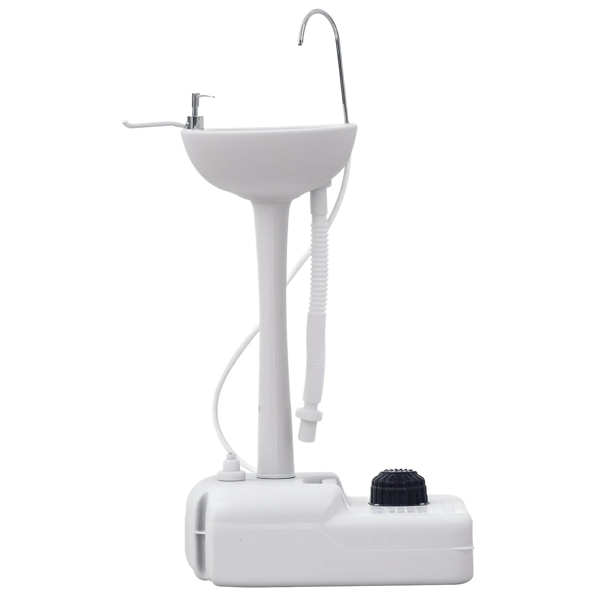 Portable Sink Outdoor Washing Station for Outdoor Activities and Camping with 17L Water Tank Soap Dispenser Towel Rack and 2 Wheels HDPE 51x33.5x103 cm Light Gray