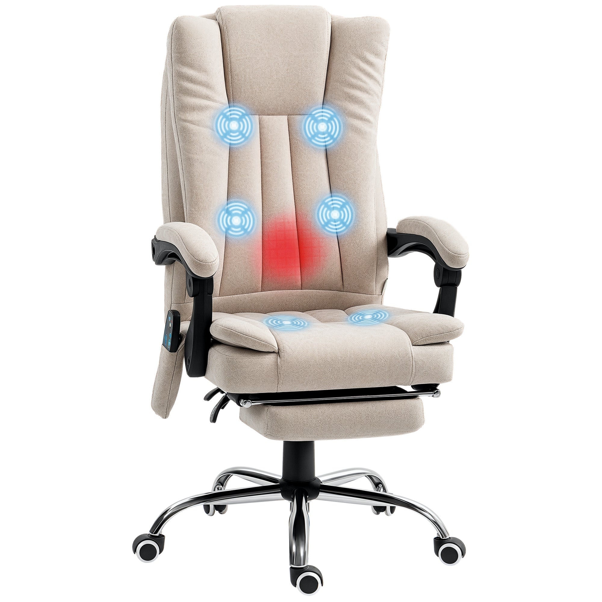 Office Chair with Massage Function, Ergonomic Desk Chair with Heating Function, Reclining Feature, Height Adjustable Swivel Chair with Footrest, Side Pocket, Cream