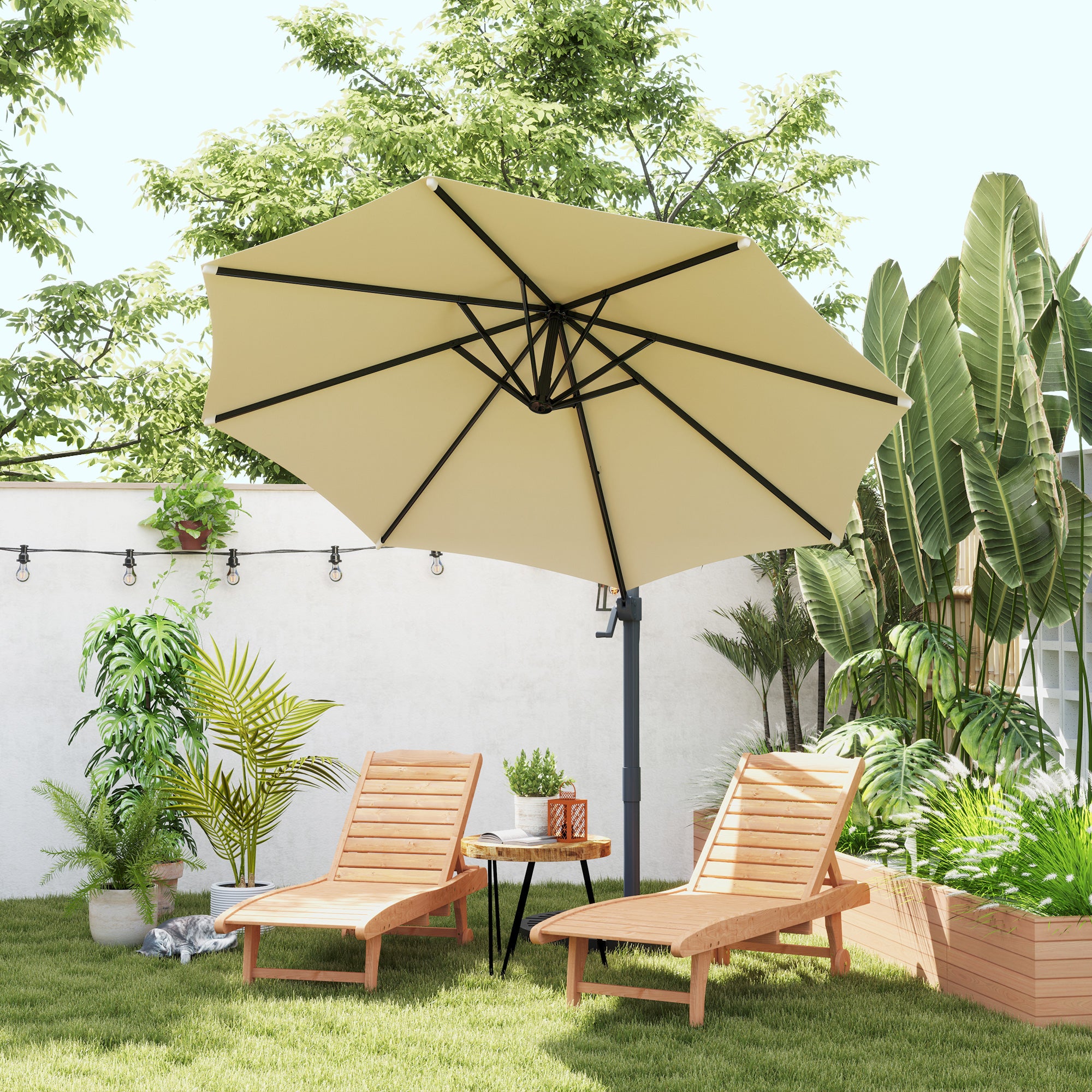 Octagonal Offset Tilted Umbrella 360° Rotatable with Cross Base 8 Ribs Crank Included Aluminum Steel Frame ? 3 x 2.5H m Beige