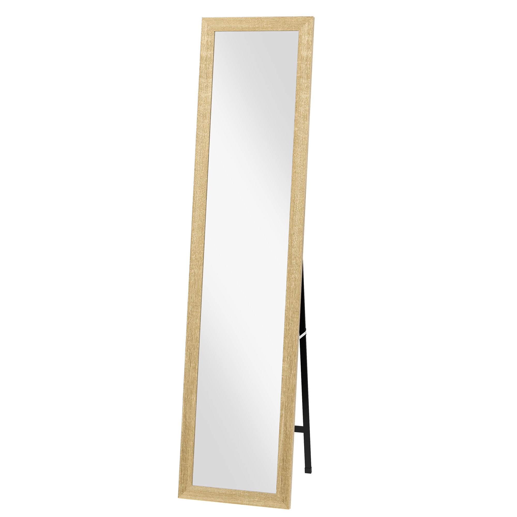 HOMCOM Rektangulært Spejl til Væg eller Bord med Træramme til Stue og Soveværelse 37 x 157 cm Naturligt Træ