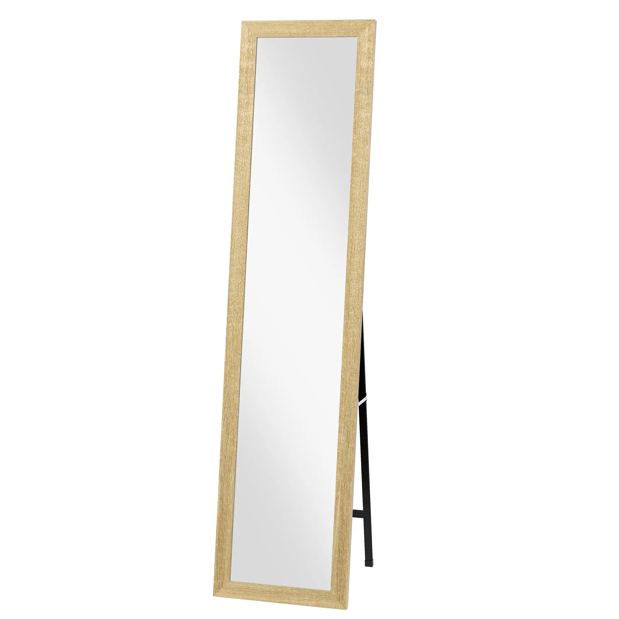 Rectangular Mirror on Wall Stand or Table with Wooden Frame for Living Room Bedroom 37 x 157 cm Natural Wood