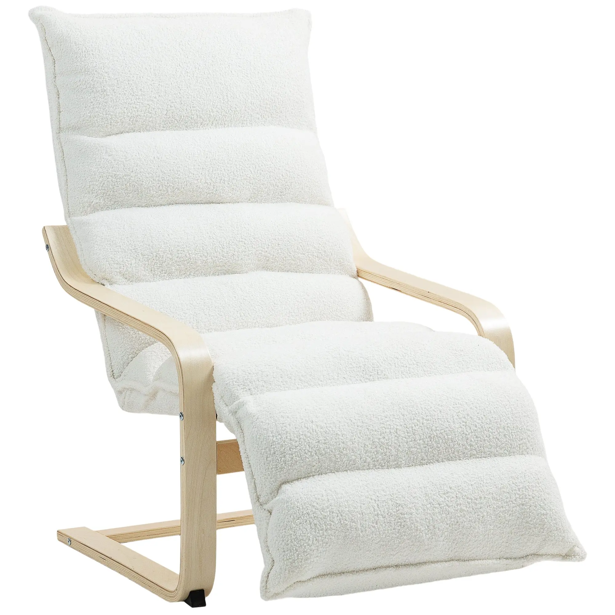 Relax Armchair, Padded Lounge Armchair with Adjustable Footrest, Sherpa Fleece for Living Room Rocking Chair with Armrest, Reading Chair White