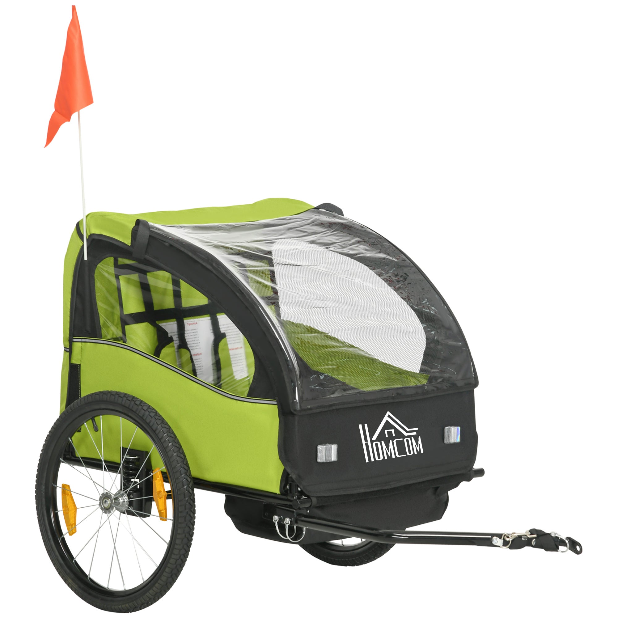 HOMCOM Fahrradanhänger für Kinder ab 18 Monaten 2-Sitzer Kinderwagen mit Sicherheitsgurt, Stauraum und Stoßdämpfersystem 140x88x90 cm Grün