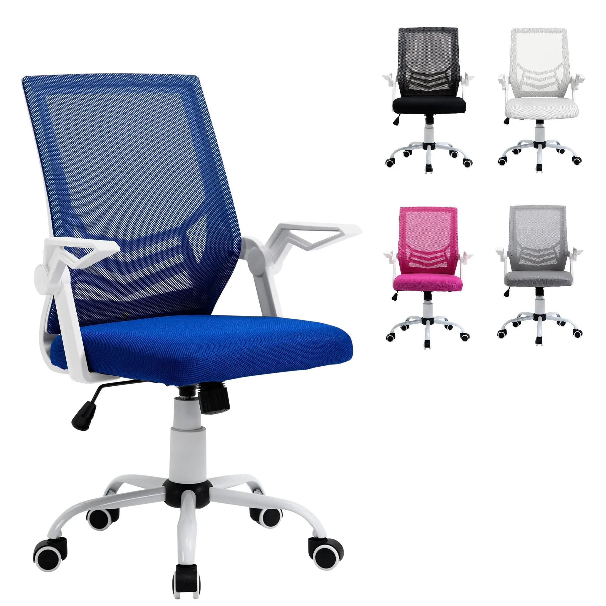 Ergonomic Office Chair Swivel Desk Chair with Adjustable Height Flip-Up Armrest Lumbar Support Breathable for Teens Adults 62.5x55x94-104 cm Blue