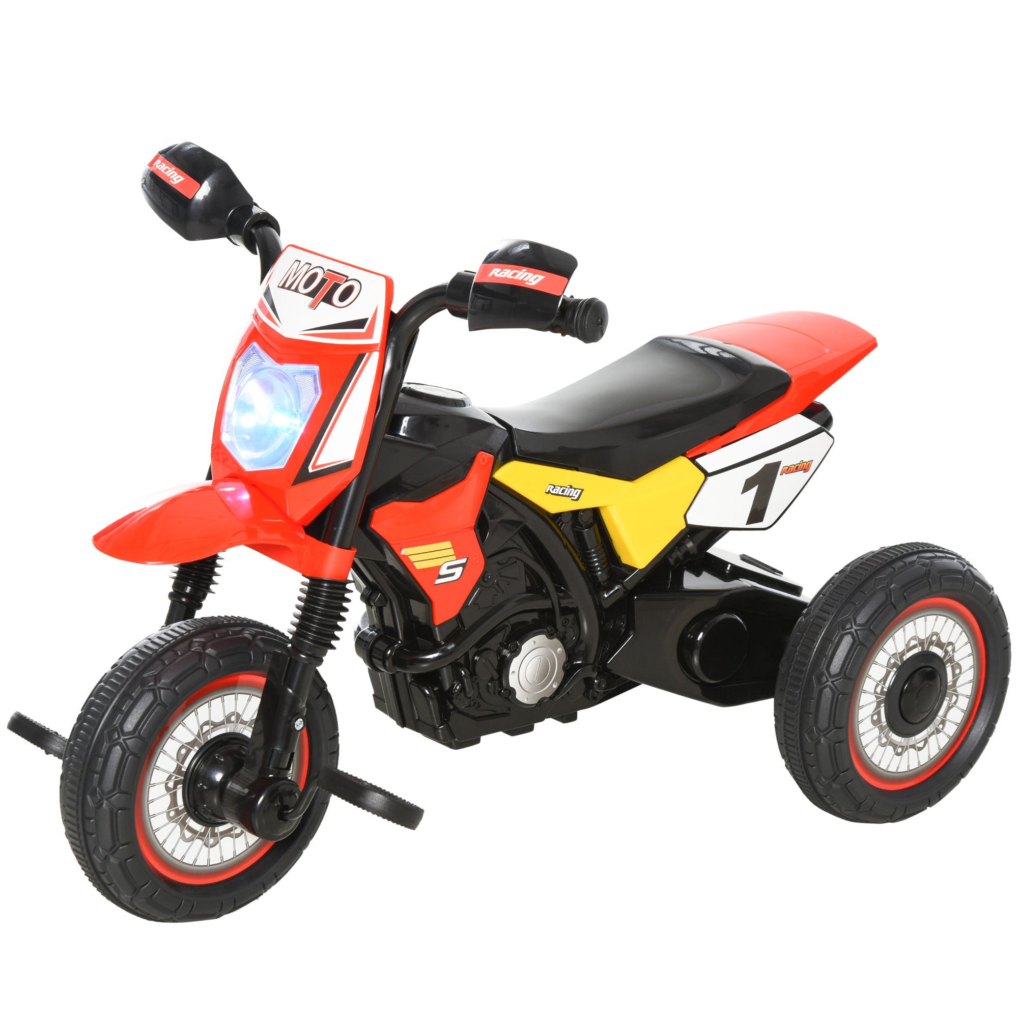 HOMCOM Kanner Ride-on Motorrad fir Kanner 18 Méint a méi mat Berchmotoropgesiicht, 3 Rieder, mat Luuchten a Sound Pedaler, Eenzegaartege Design 71x40x51 cm Rout