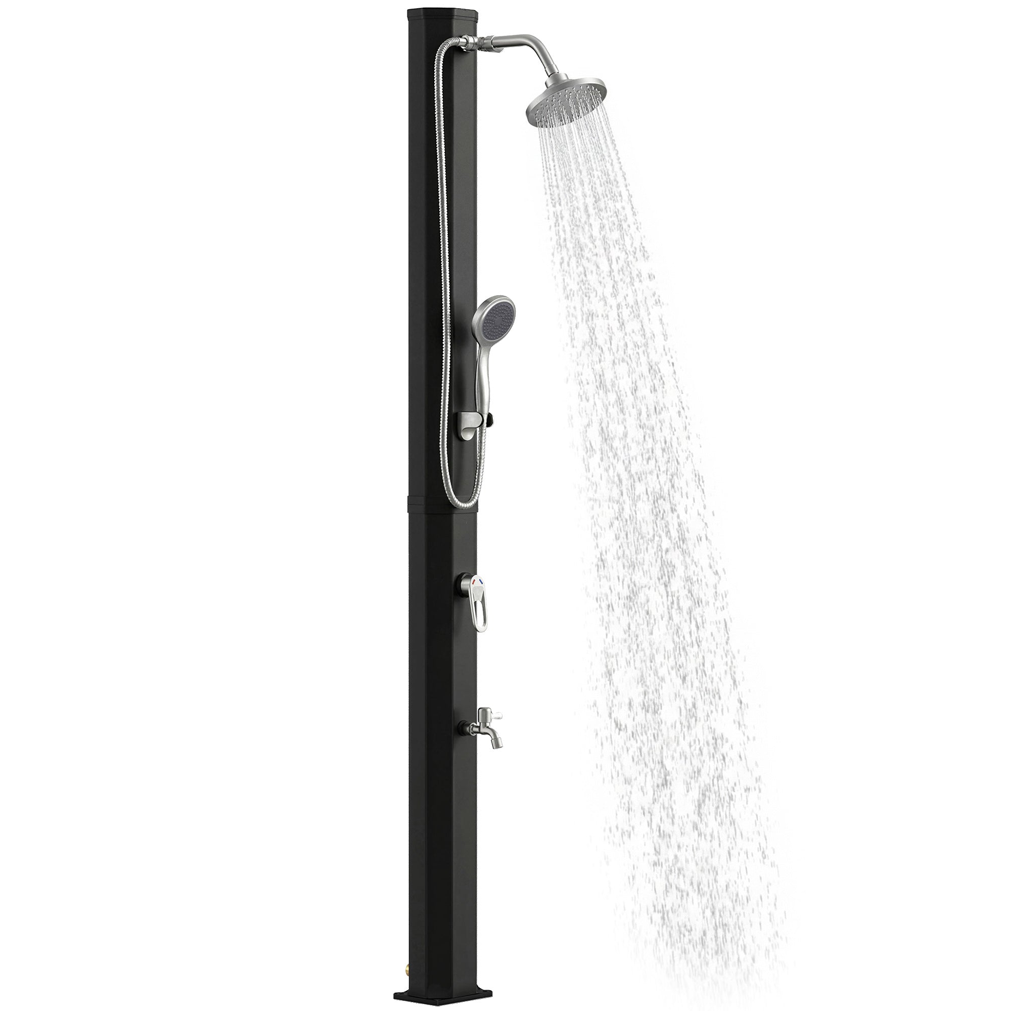 Solar Garden Shower 35L Outdoor Pool Shower with Dual Shower System, Foot Faucet, Auto-Drain Freeze Protection, Hose Connection, Black