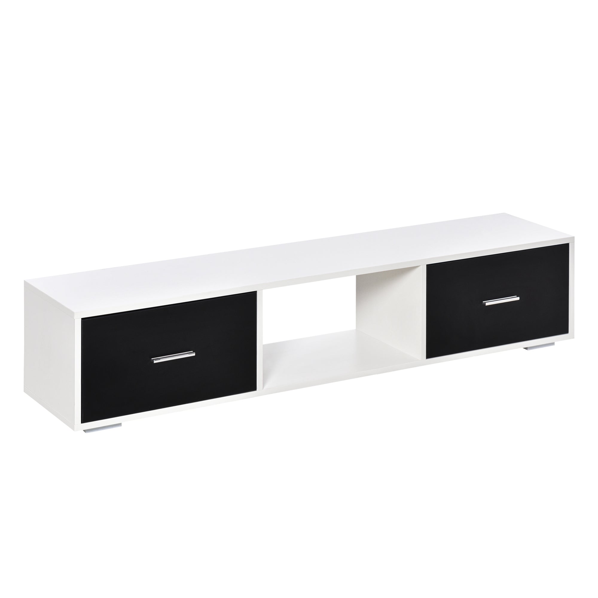 HOMCOM TV Stalak za TV uređaje do 60" Moderni stil stolić za dnevni boravak s 2 ladice i otvorenim odjeljkom 140x30x32 cm bijela i crna