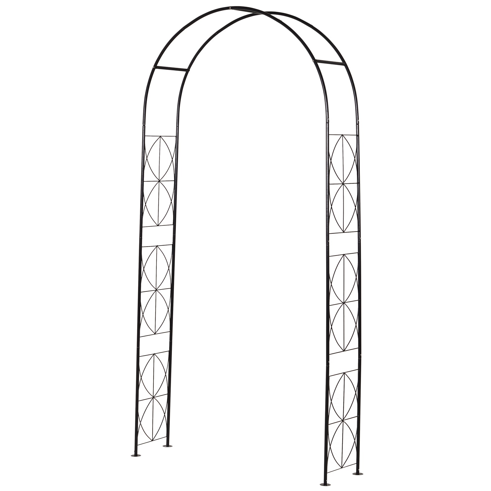 Outsunny Metall Rosbåge Trellis för Klätterväxter - Trädgårdsbåge med Spetsig Topp, Metallstruktur, Medellängd för Rosor, Bågar Trellisar för Trädgård 114 x 30 x 230 cm Svart