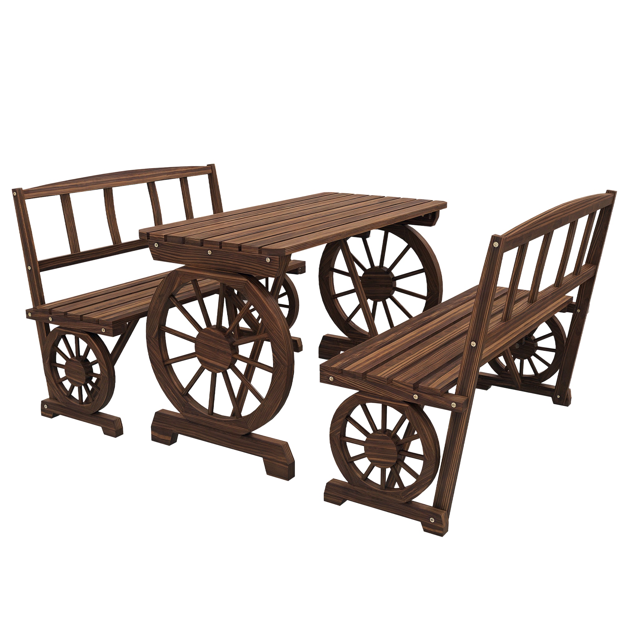 3-Piece Garden Set in Pine Wood with 1 Outdoor Table 115x55x71 cm and 2 Benches 115x51x80 cm, Charred color