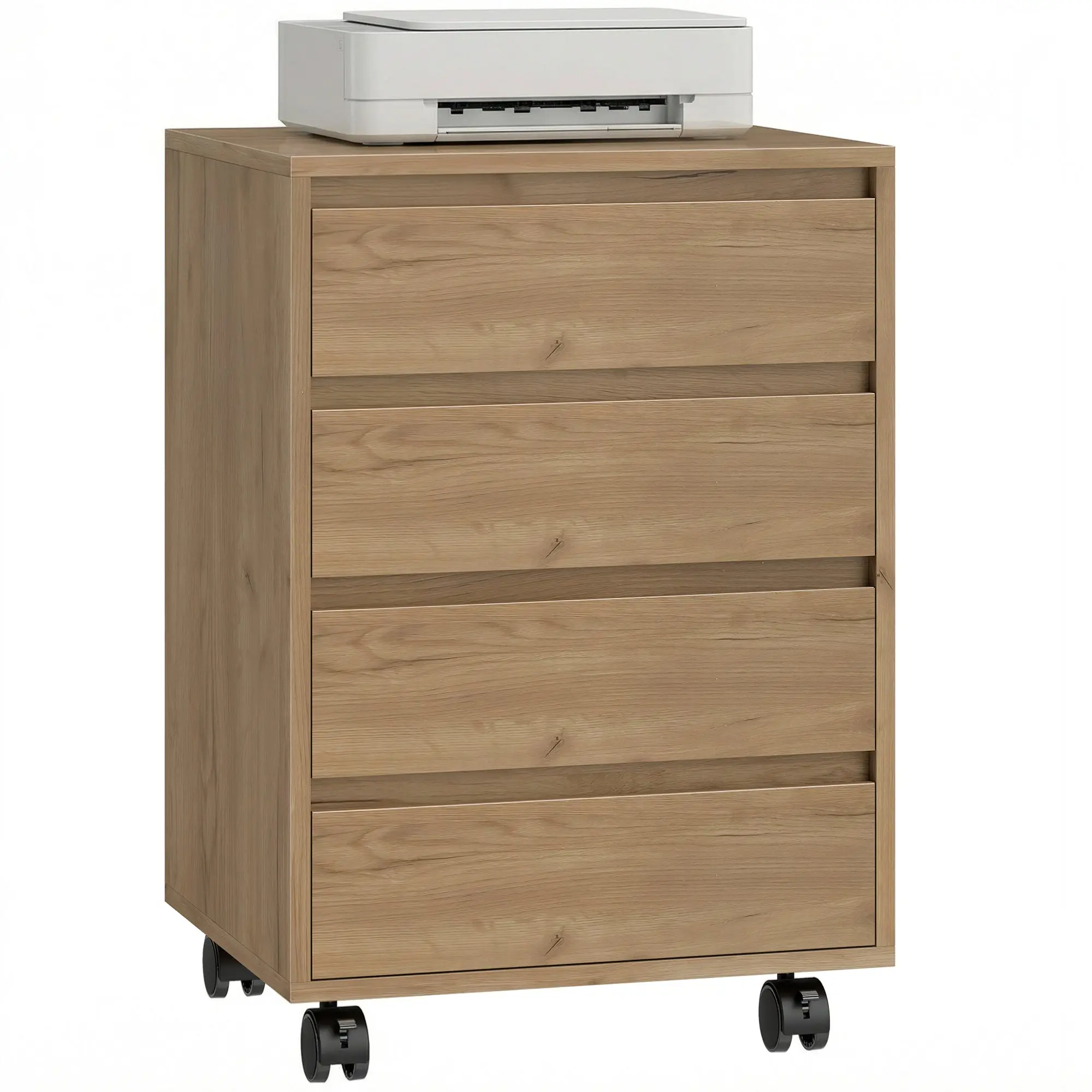 4-Drawer Mobile Office Cabinet with Wheels, 18.1 x 15.7 x 25.6 in (46 x 40 x 65 cm) – Brown
