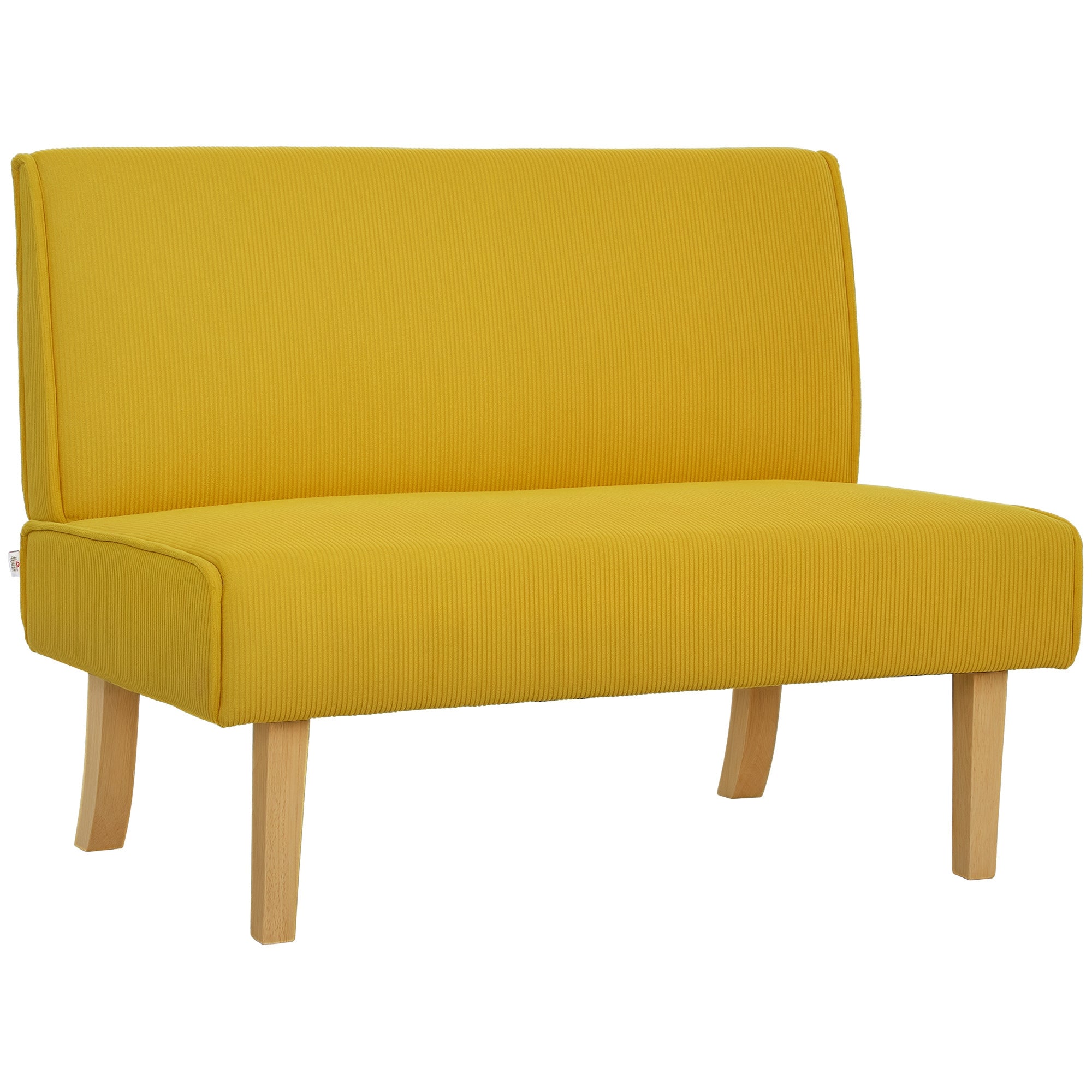 HOMCOM 2-Sitzer Sofa, Couch im Cord-Look, Holzfüße, Gepolstertes Sofa, Doppelsofa für Schlafzimmer, Wohnzimmer, 110 x 62 x 85 cm, Gelb