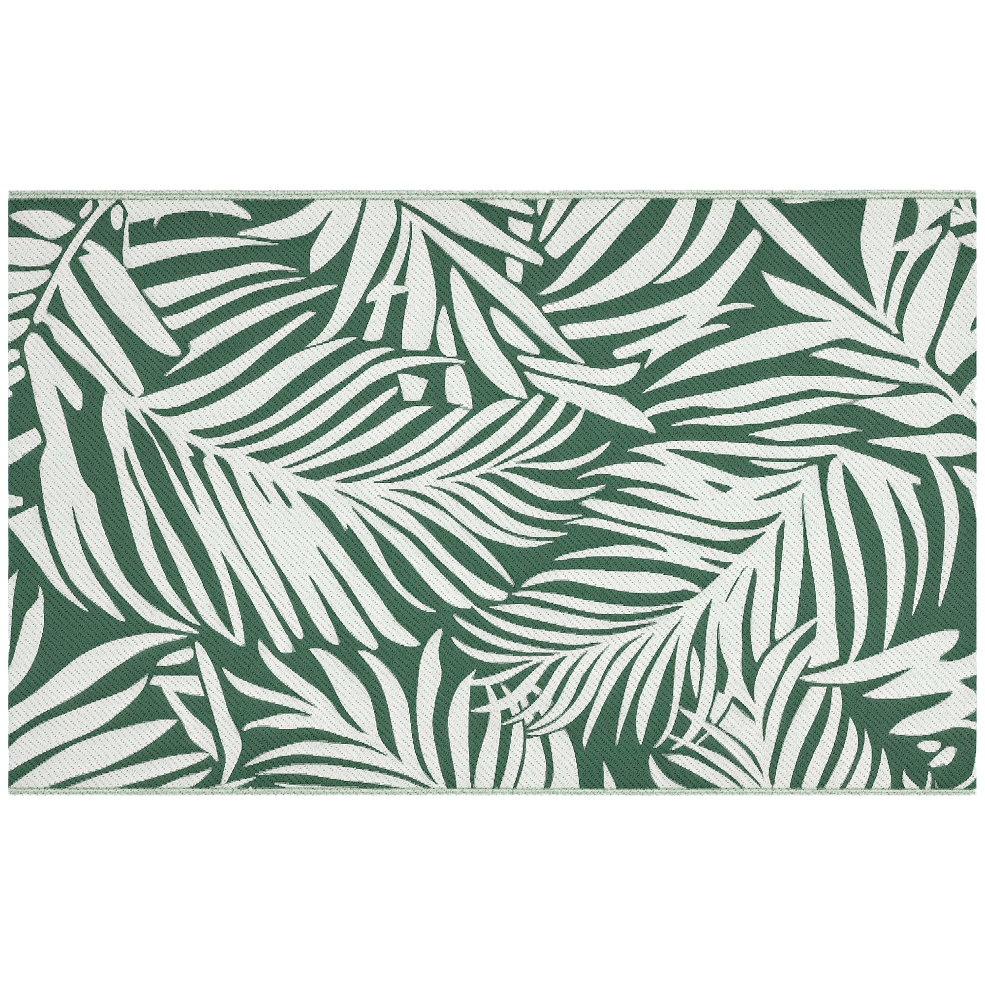 Outsunny Utomhusmatta 152x243 cm Vändbar Matta med Bladmönster för Terrass Balkong Patio Camping Strand Mörkgrön och Vit