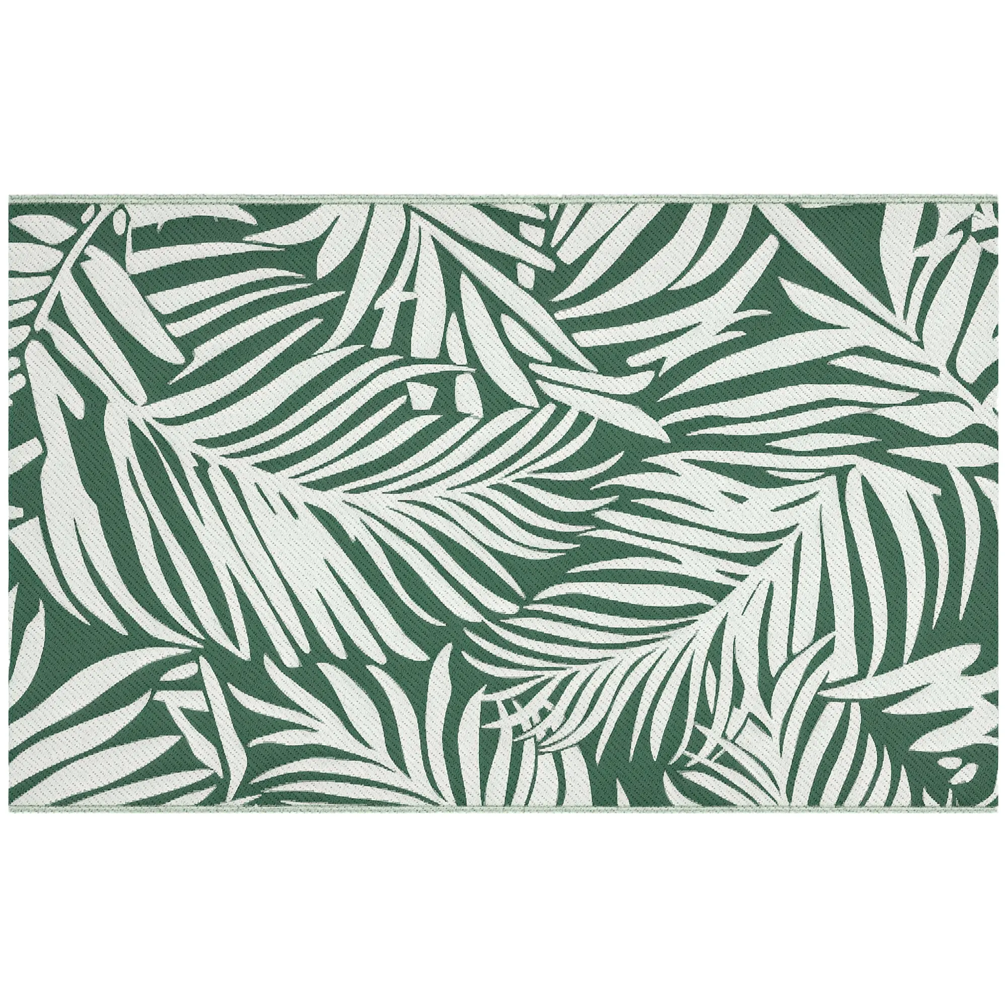 Outdoor Rug 152x243 cm Reversible Rug with Leaf Pattern for Terrace Balcony Patio Camping Beach Dark Green and White
