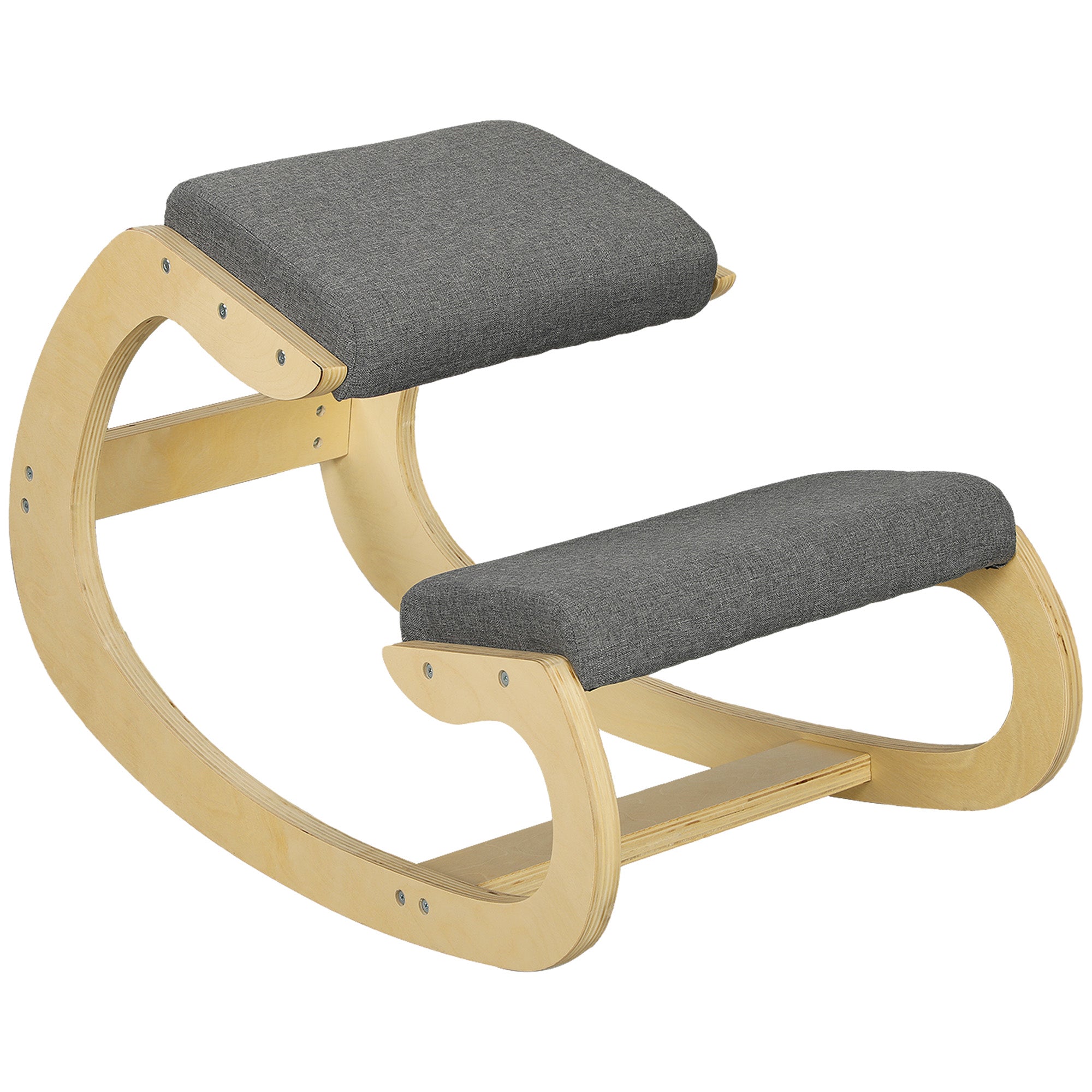 Ergonomic Kneeling Chair, Wooden Kneeling Chair, Office Chair for Home Office, Health Chair to Improve Posture, Gray
