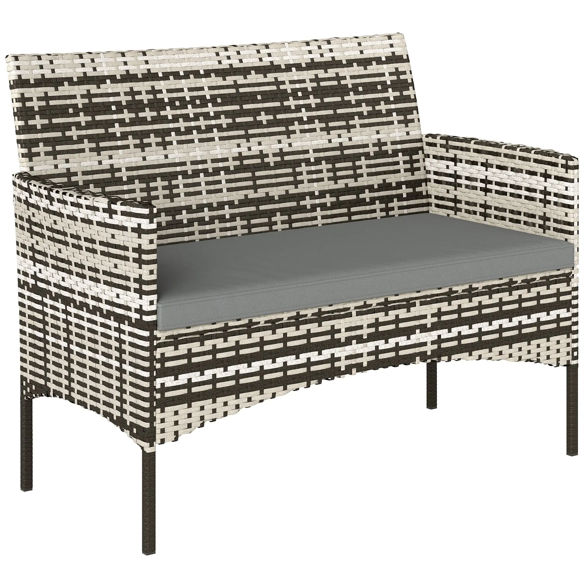 2 Seater Rattan Garden Sofa Outdoor Loveseat with Cushions, Weatherproof PE Wicker Patio Sofa for Balcony Porch Backyard Light Gray