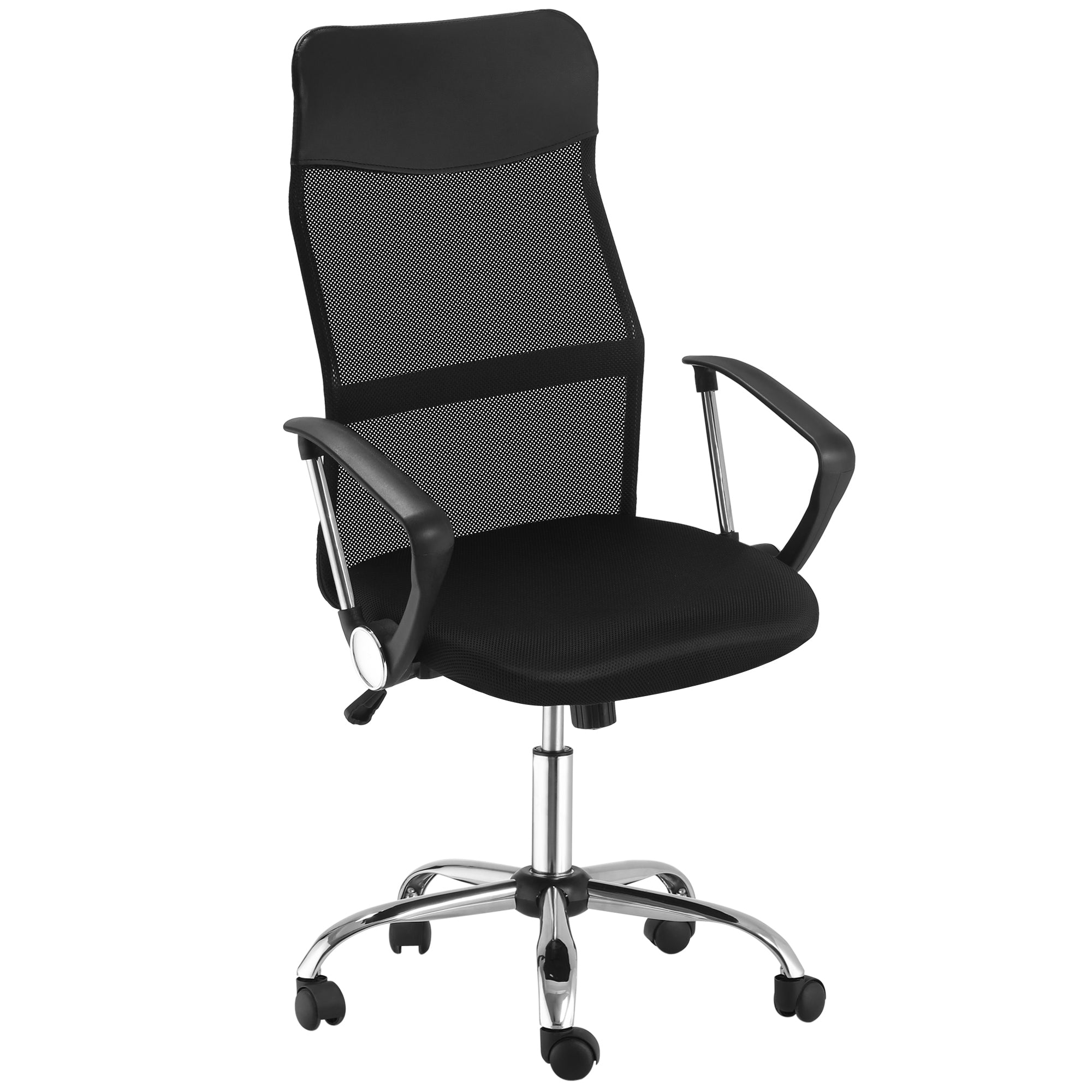 Κάθισμα Γραφείου Ergonomic HOMCOM, Καθιστικό Gaming, Στρόγγυλο Καθιστικό με Λειτουργία Κούνημα, Ρυθμιζόμενο Ύψος Γραφείου, Αφρός, Δίχτυ, Μαύρο, 63 x 65 x 109-119 εκ