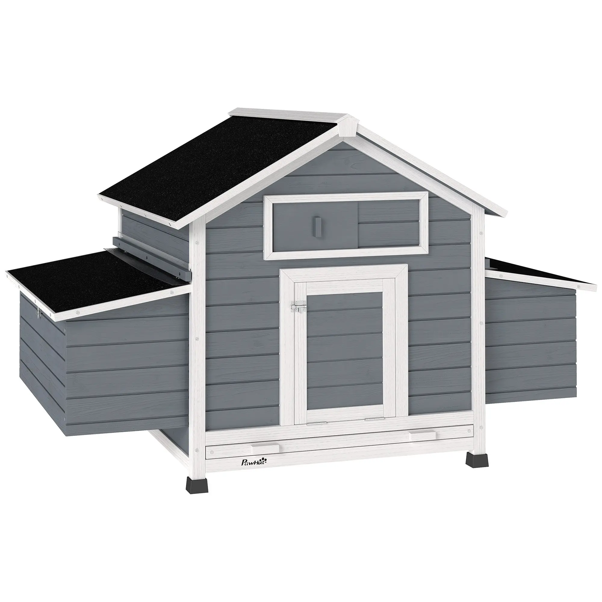 Wooden Outdoor Chicken Coop with 2 Nesting Boxes, Removable Tray & Perches — Waterproof Roof, Fits 2–4 Hens or Rabbits, 59 x 39.4 x 38 in (Gray)