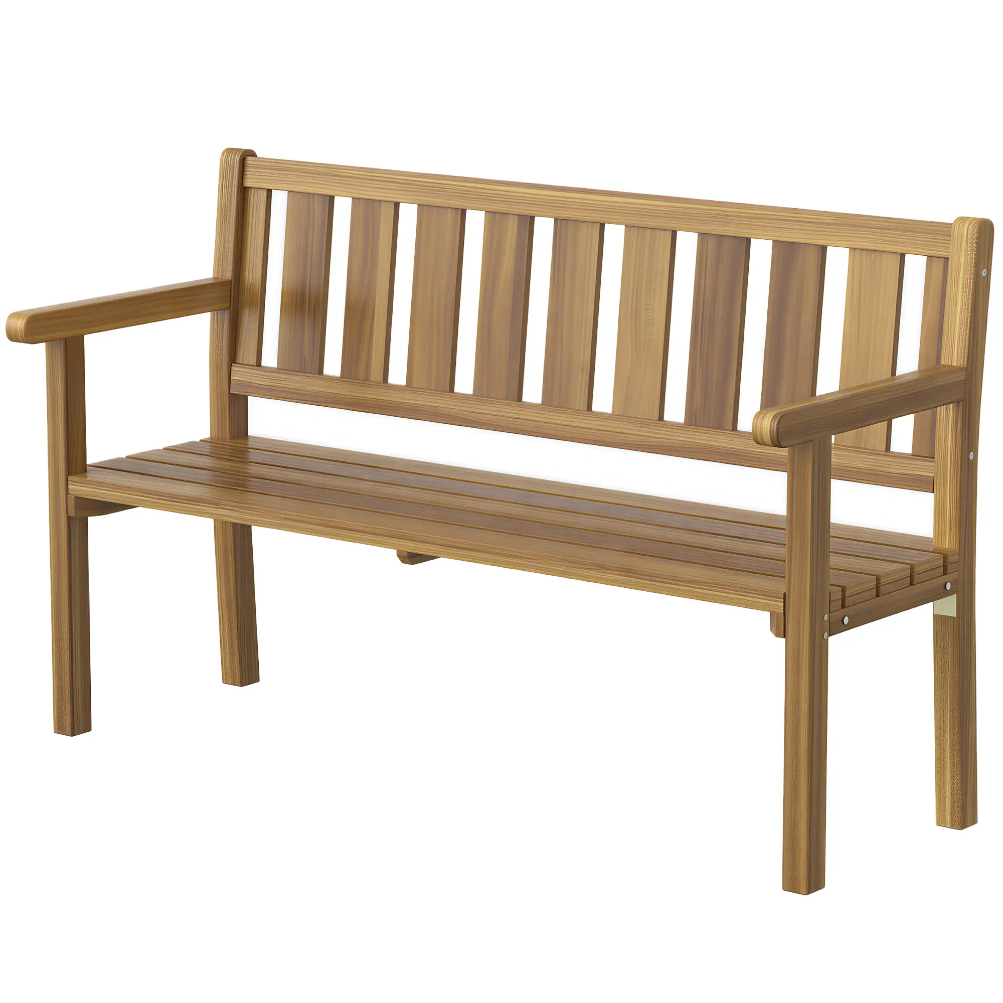 2-Seater Outdoor Bench, Spruce Wood Slatted Garden Bench, Country Style, Patio/Porch/Front Yard, 59.1 x 22.4 x 36.6 in (150 x 57 x 93 cm), Teak Finish