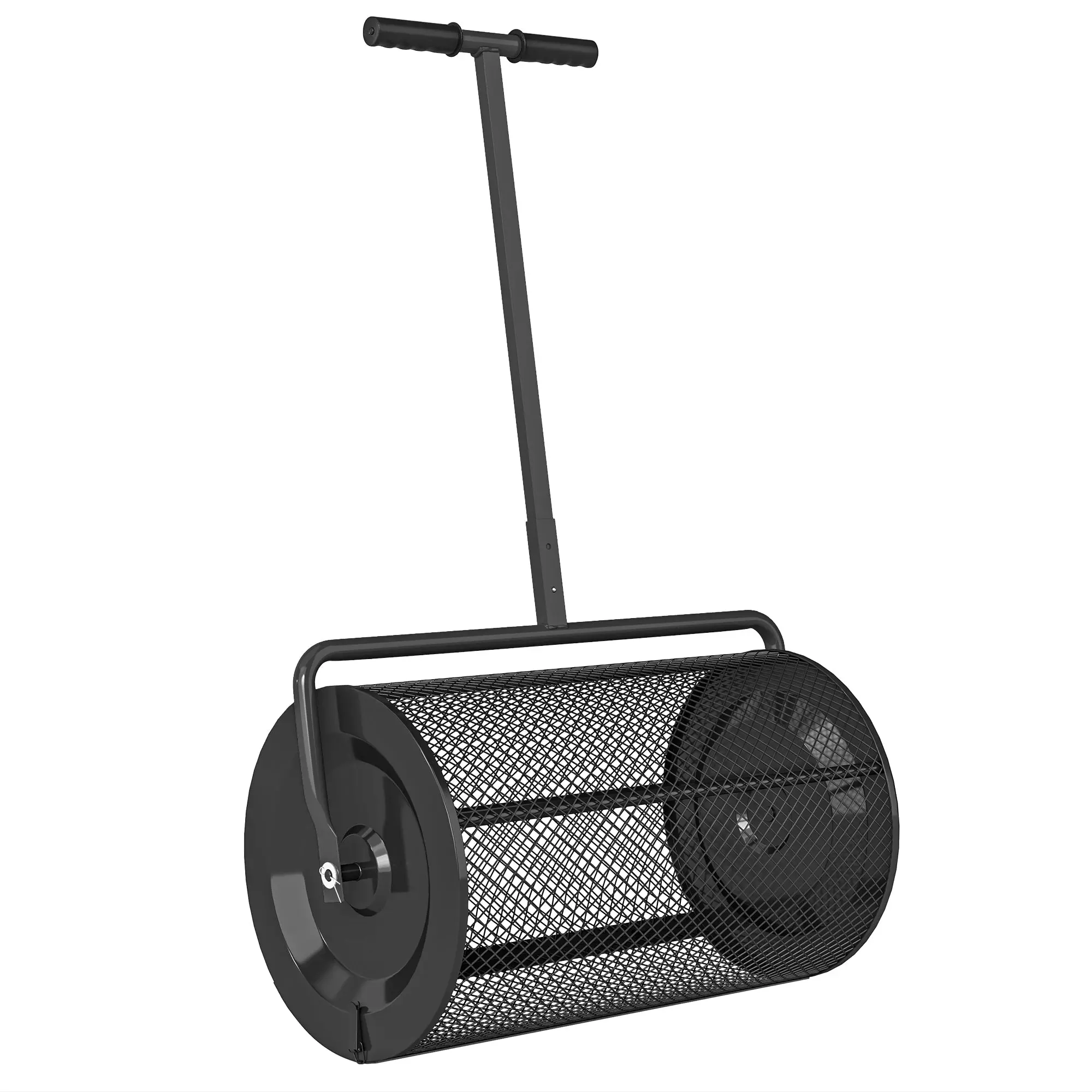 Compost Spreader 75L 61x40cm Fertilizer Spreader Lawn Garden Garden Spreader with T-Handle Mesh Basket Metal Seed Spreader Peat Moss Spreader Lawn Spreader Lawn Care for Compost, Manure Fertilizer Seed Black
