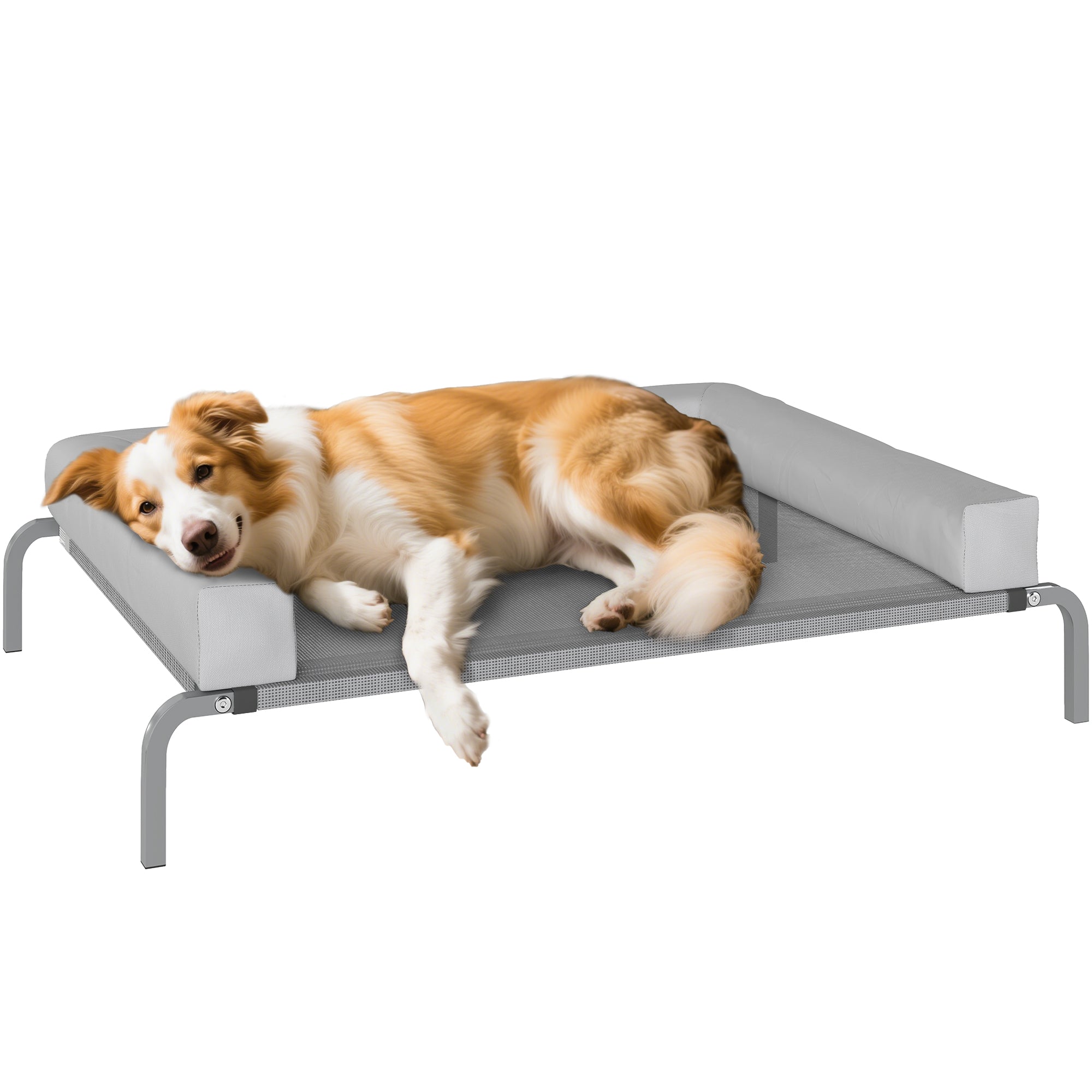 Elevated Cooling Dog Bed with Removable Reinforcements Medium Size Portable Elevated Dog Bed with Breathable Mesh Steel Frame for Indoor Outdoor 43.3x29.5x11.8 inches Light Gray