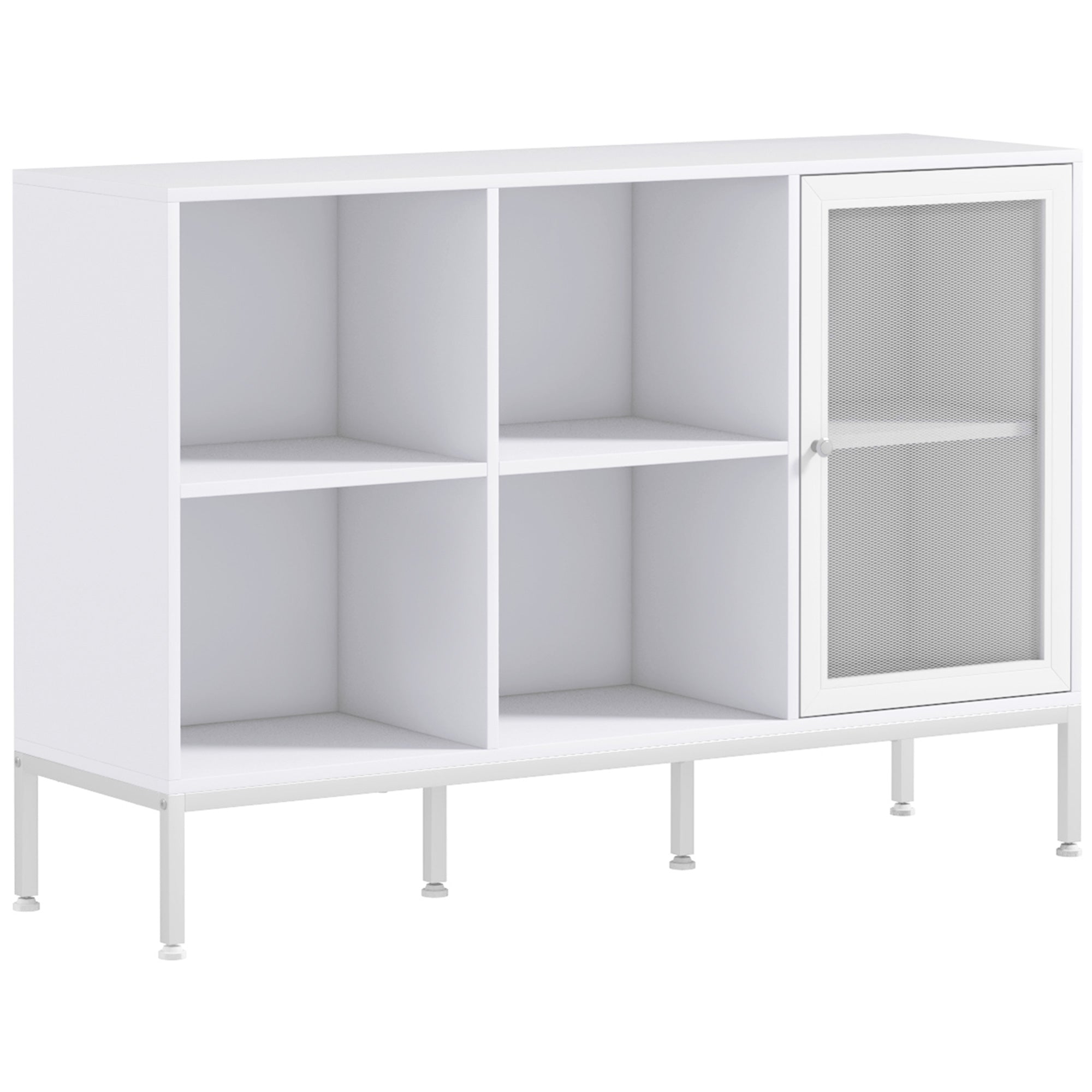 HOMCOM Kichen Sideboard Cabinet mat Maschgeräicher Duerf 4 Offene Compartments an e verstellbaren Regal Modern Kichen Buffet fir Iessen a Wunnzouméck 120x37x81.5 cm Wäiss