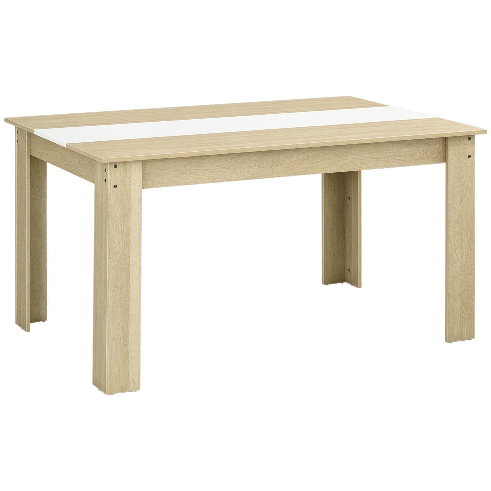 HOMCOM Moderns stikla galds, taisnstūra virtuves galds 4-6 cilvēkiem, slodze 100 kg dzīvojamā istabā 140x89.5x75 cm Baltā un Oka krāsā