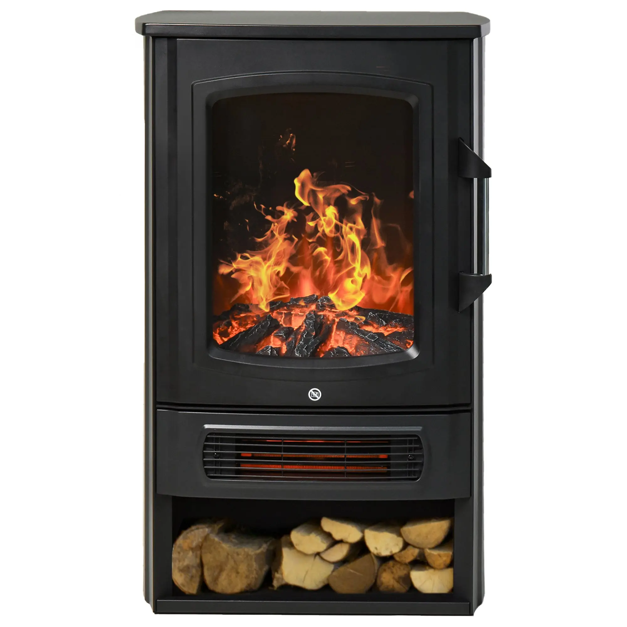 Electric Fireplace Heater with Flame Effect Thermostat Stove 1000 W/2000 W, 20–25 sqm, Black 44.5x32.1x74 cm