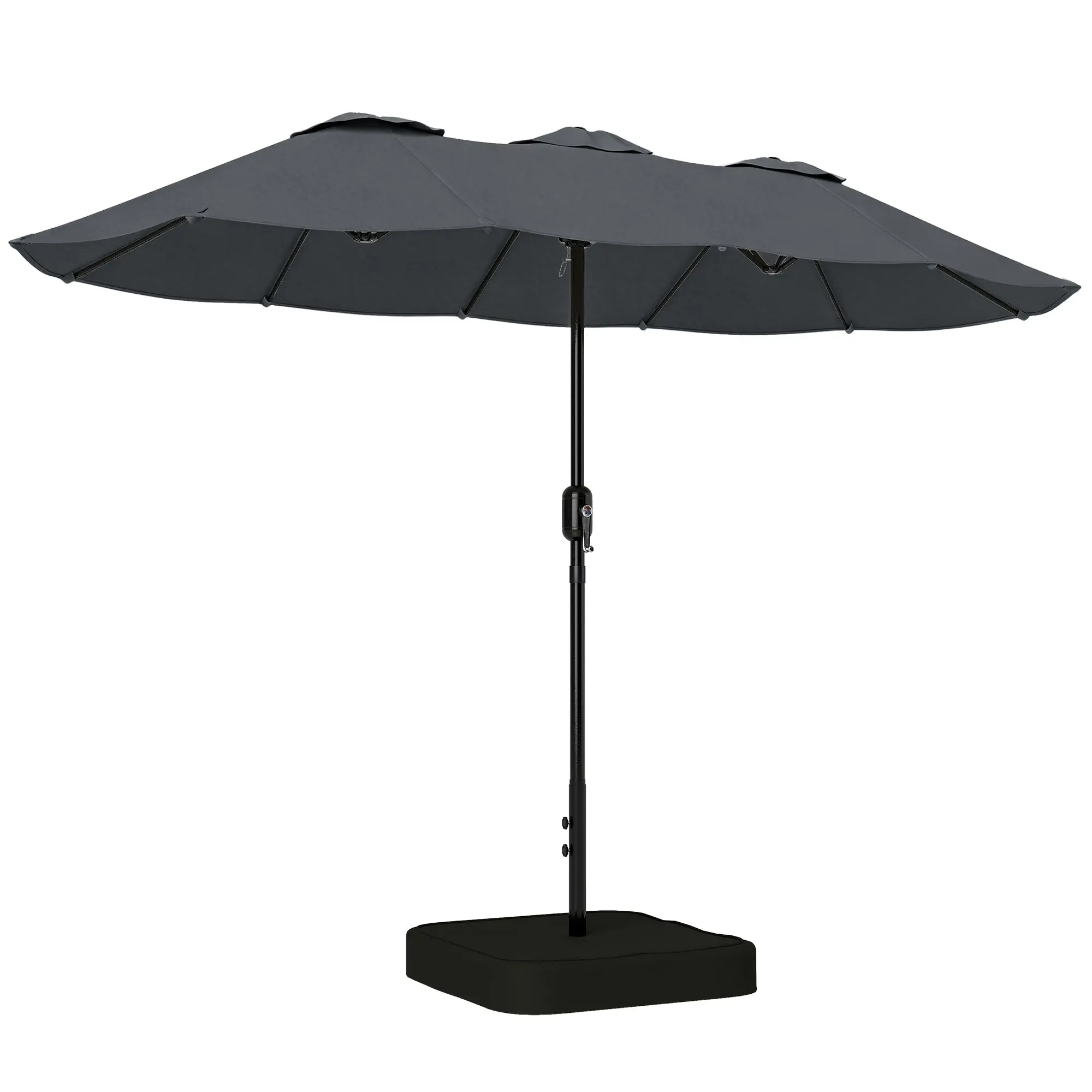 Double Canopy Garden Umbrella 3 x 1.5 m (9.8 x 4.9 ft) with Cross Base & Sandbags, Crank, 12 Ribs, UV50+, Dark Gray