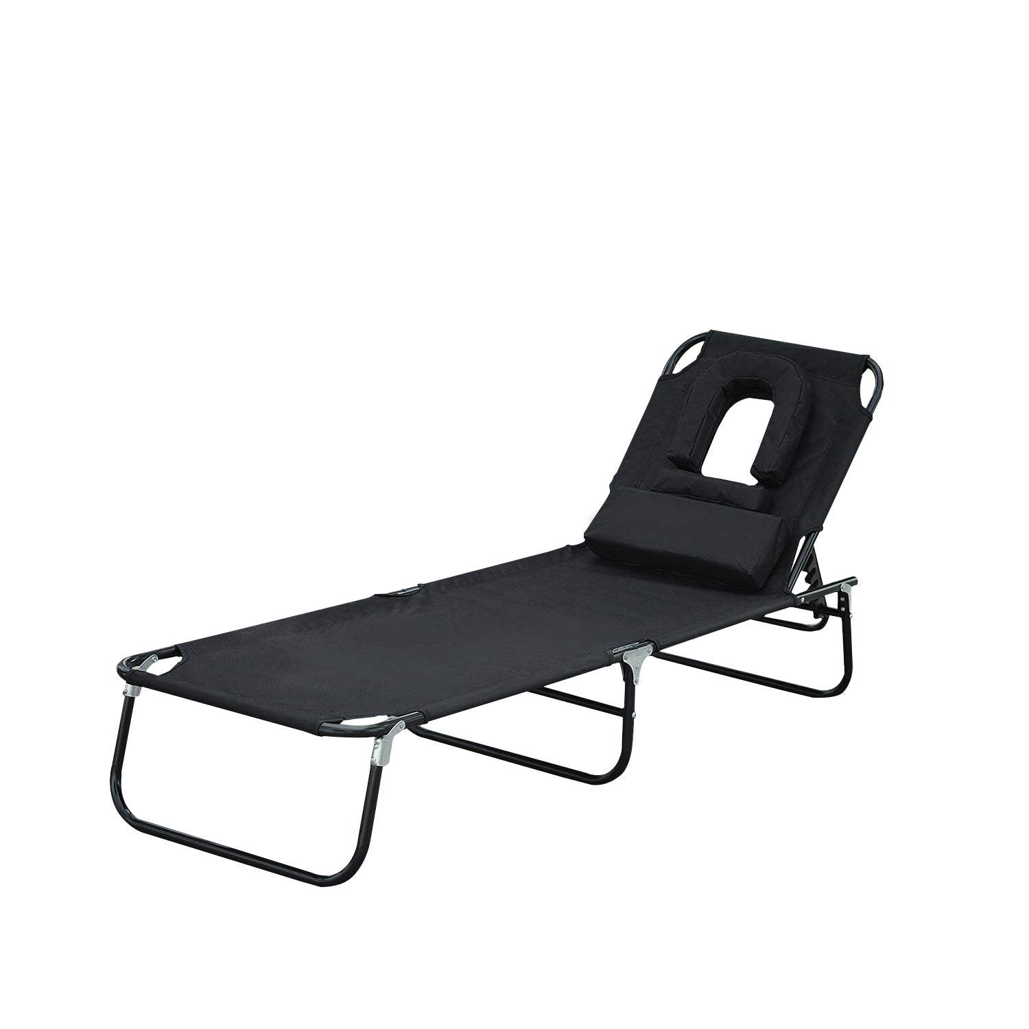 Outsunny Faltbare Liegestull mat 4-Positiounen verstellbare Récklehne – Gaard Liegestull mat Këssen, Metall Struktur an Oxford Stoff fir Camping, Plage an Terrasse – 120 kg Ladefäegkeet – 190x56x28 cm