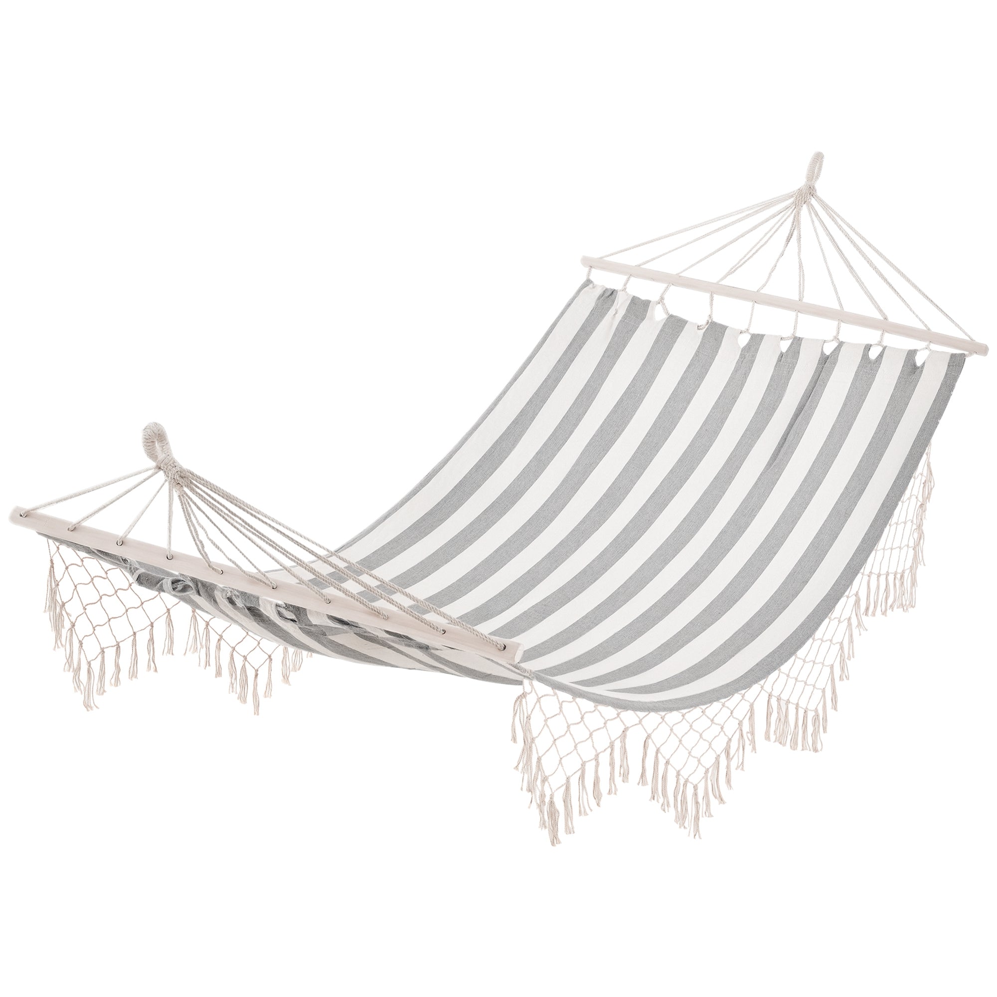 Hamacs de Jardin Outsunny 200x100 cm - Hamac Suspendu avec Barres en Bois, Charge 120 kg pour Patio, Terrasse, Balcon, Camping