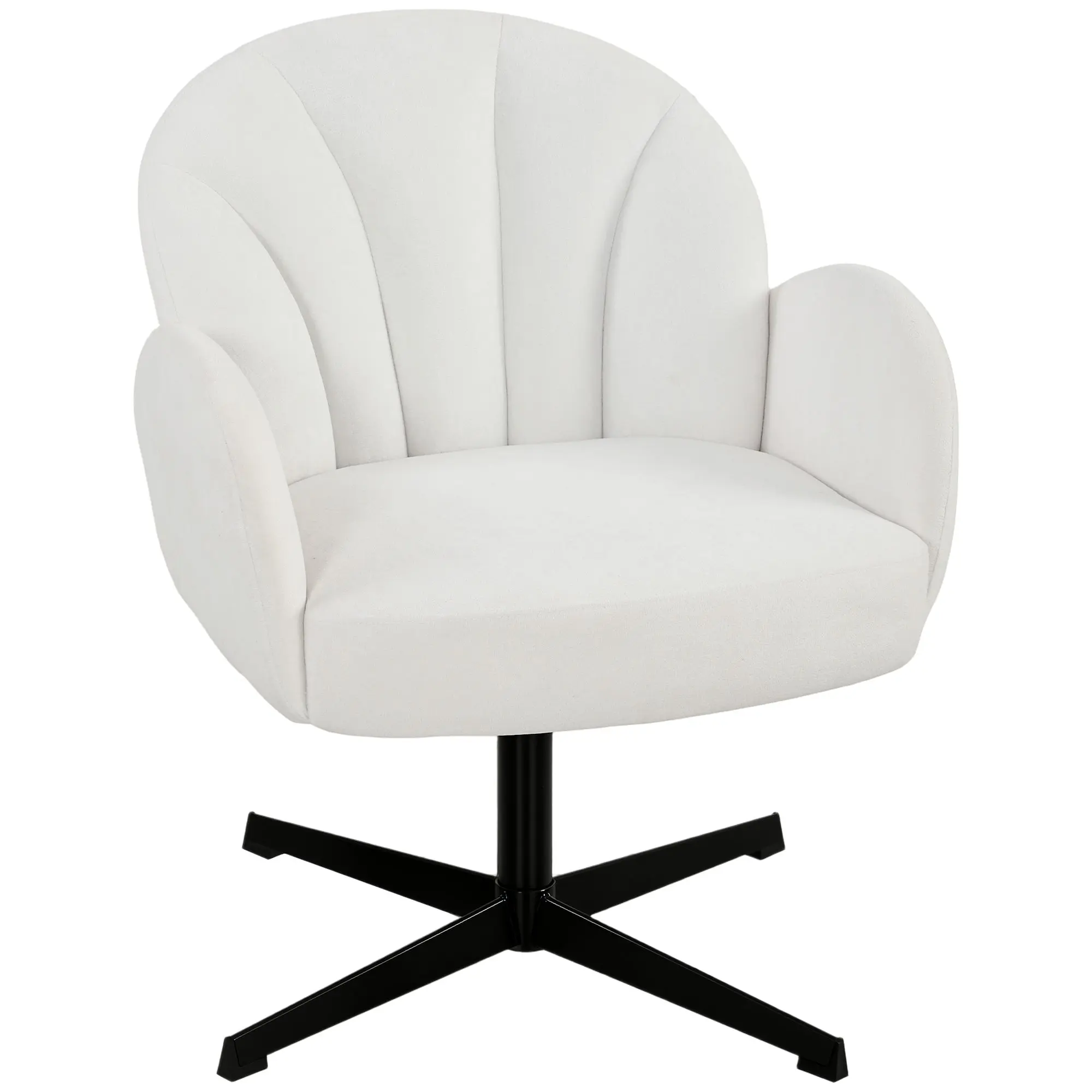 Velvet Swivel Armchair – Shell-Back Accent Chair with Spring Cushion & Cross Base, Cream