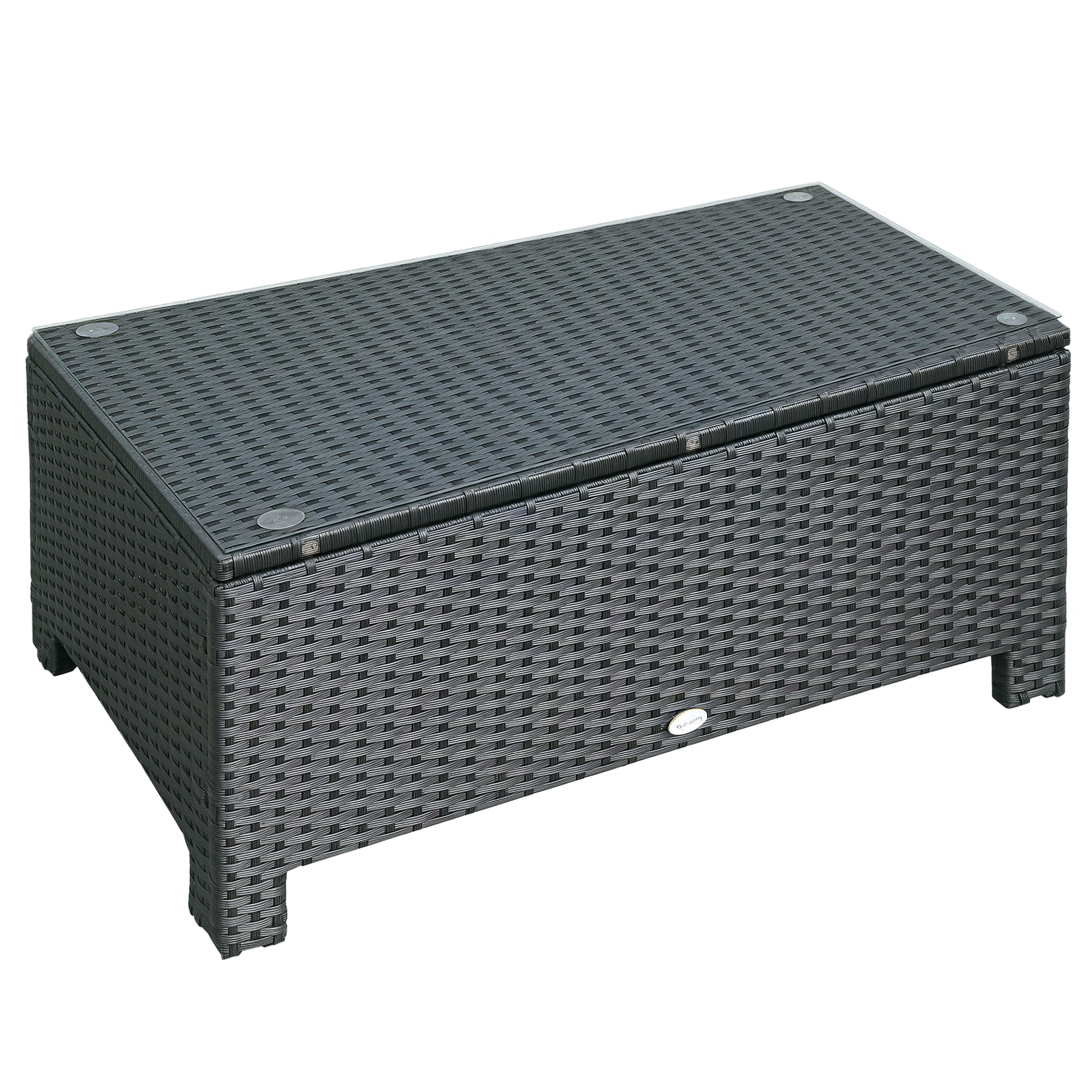 Outsunny Garten Beistelltisch Kaffeetisch Terrassentisch Balkon Tisch Poly-Rattan Schwarz 85 x 50 x 39 cm