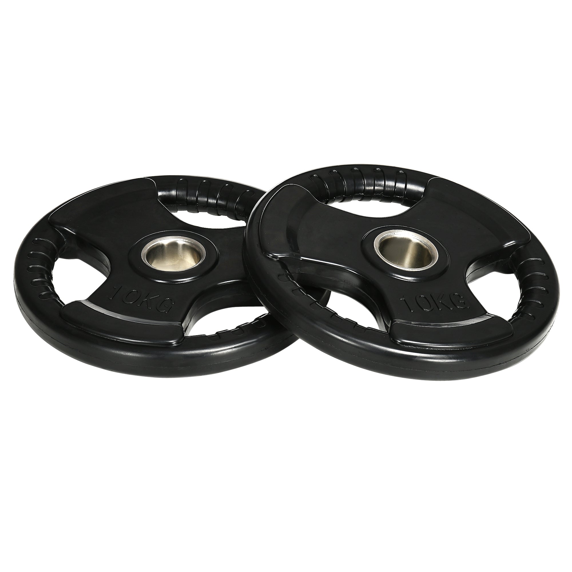 SPORTNOW Weight Plates 2-Pack, Tri-Grip 2 x 10 KG Rubber Olympic Plates, floor-friendly Weight Plates with 5 cm borehole, three grips, for weightlifting, strength training