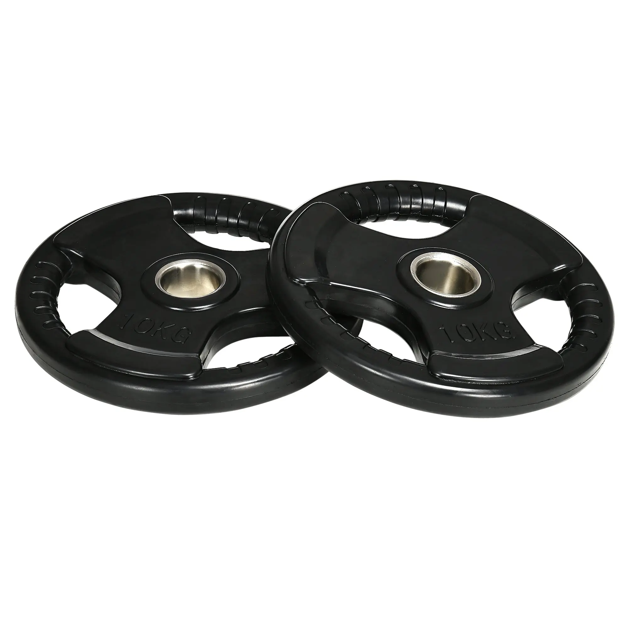 SPORTNOW Weight Plates 2-Pack, Tri-Grip 2 x 10 KG Rubber Olympic Plates, floor-friendly Weight Plates with 5 cm borehole, three grips, for weightlifting, strength training