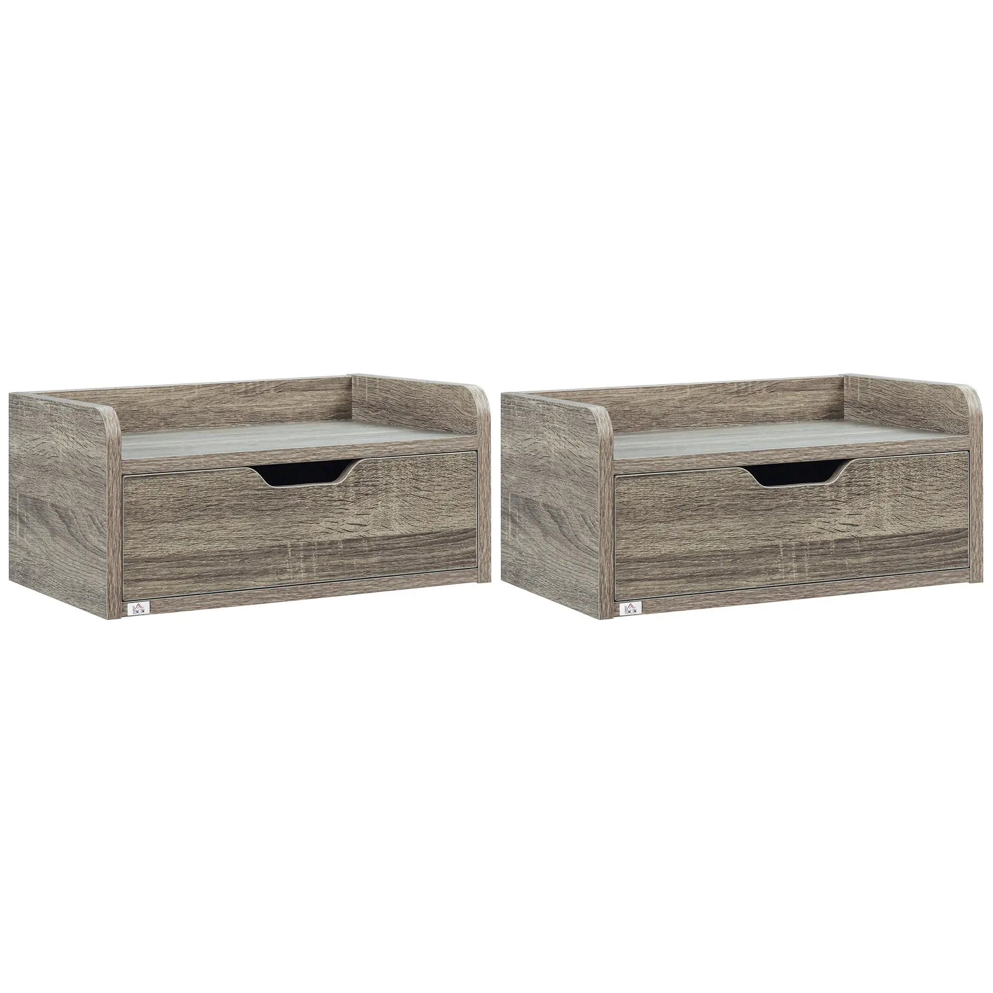 Set of 2 Wall-Mounted Bedside Tables Floating Nightstands - Sliding Drawer, Shelf - in Particle Board Dim. 40W x 30D x 19.5H cm Gray