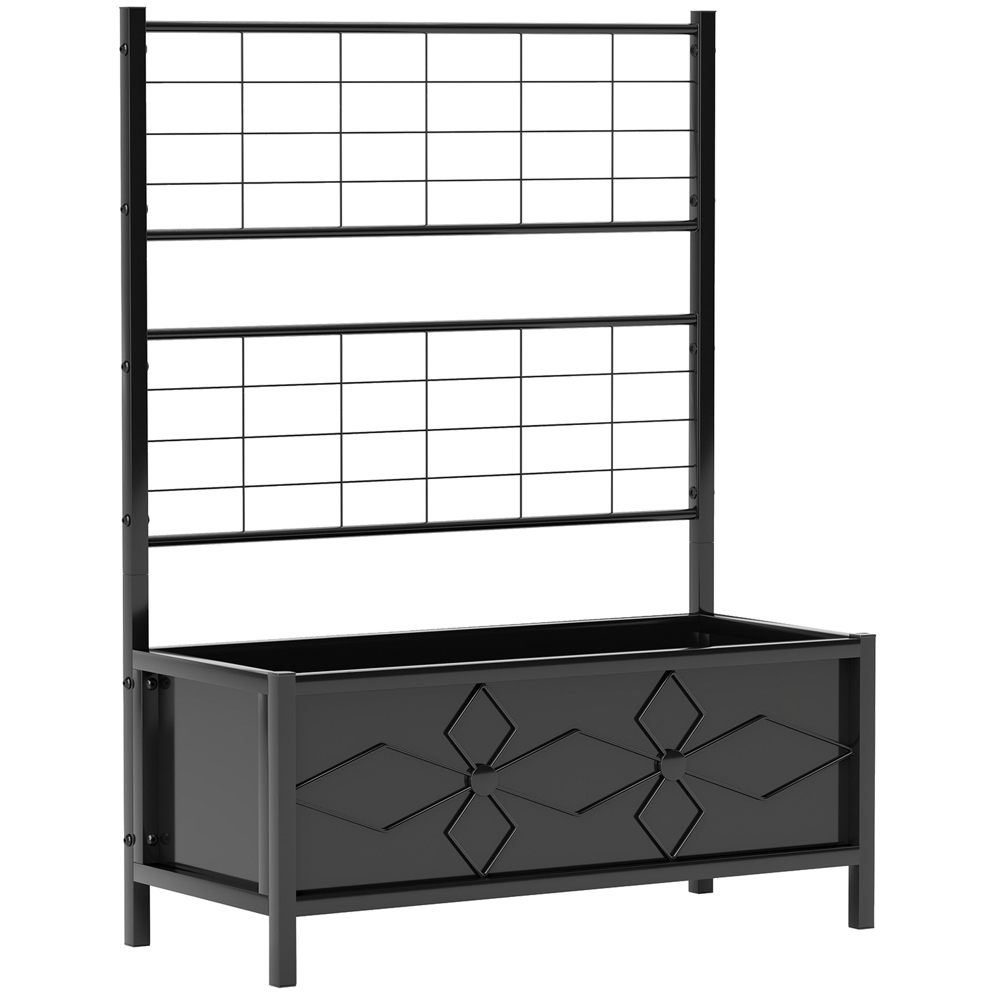 Raised Garden Bed with Trellis, Galvanized Steel Planter Box, Elevated Flower Planter for Climbing Plants Outdoor Balcony Patio Garden, Drainage Holes, 90x40x120cm, Black