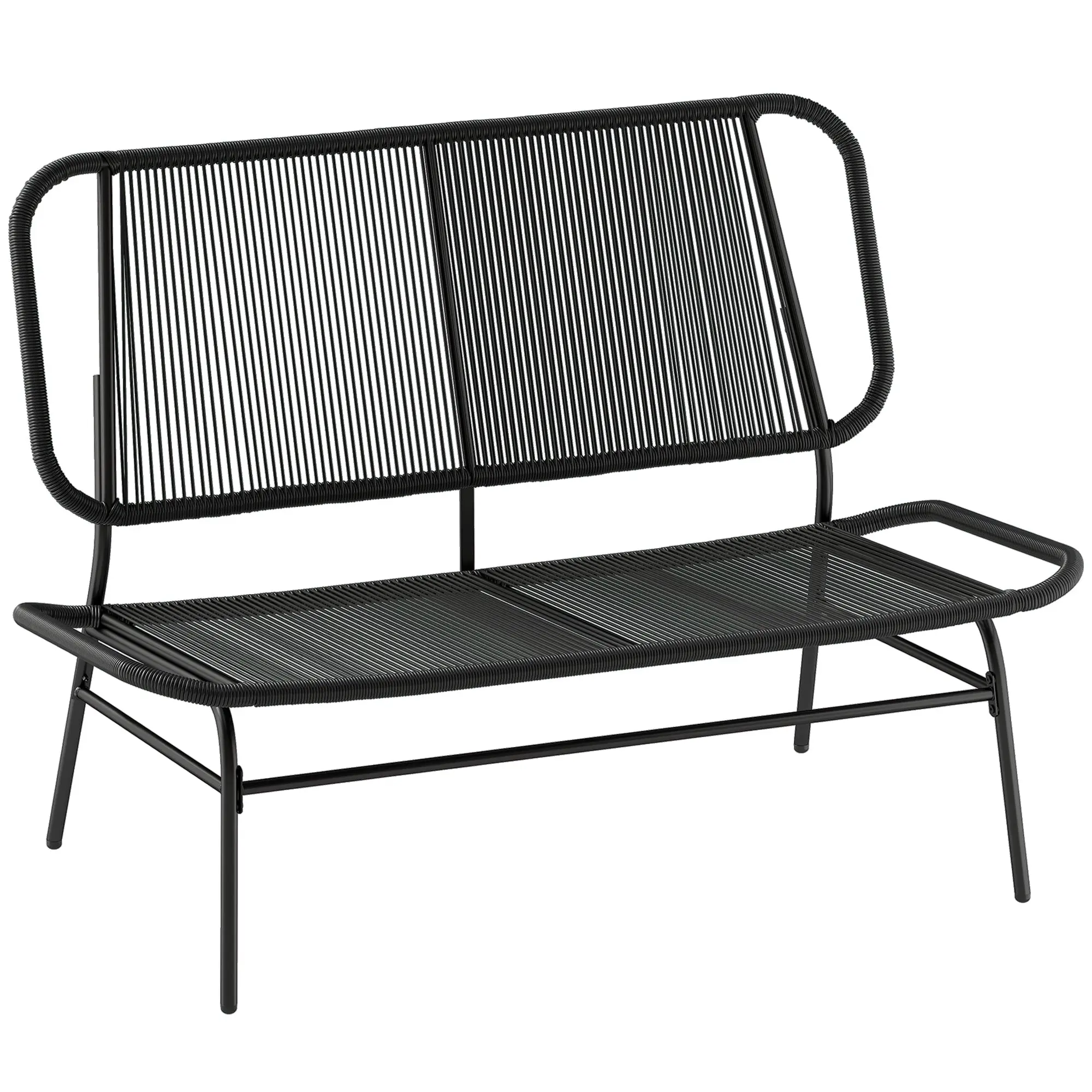2-Seater Outdoor Rattan Sofa — PE Wicker Seat & Back, Powder-Coated Steel Frame, 529 lb Capacity, Black
