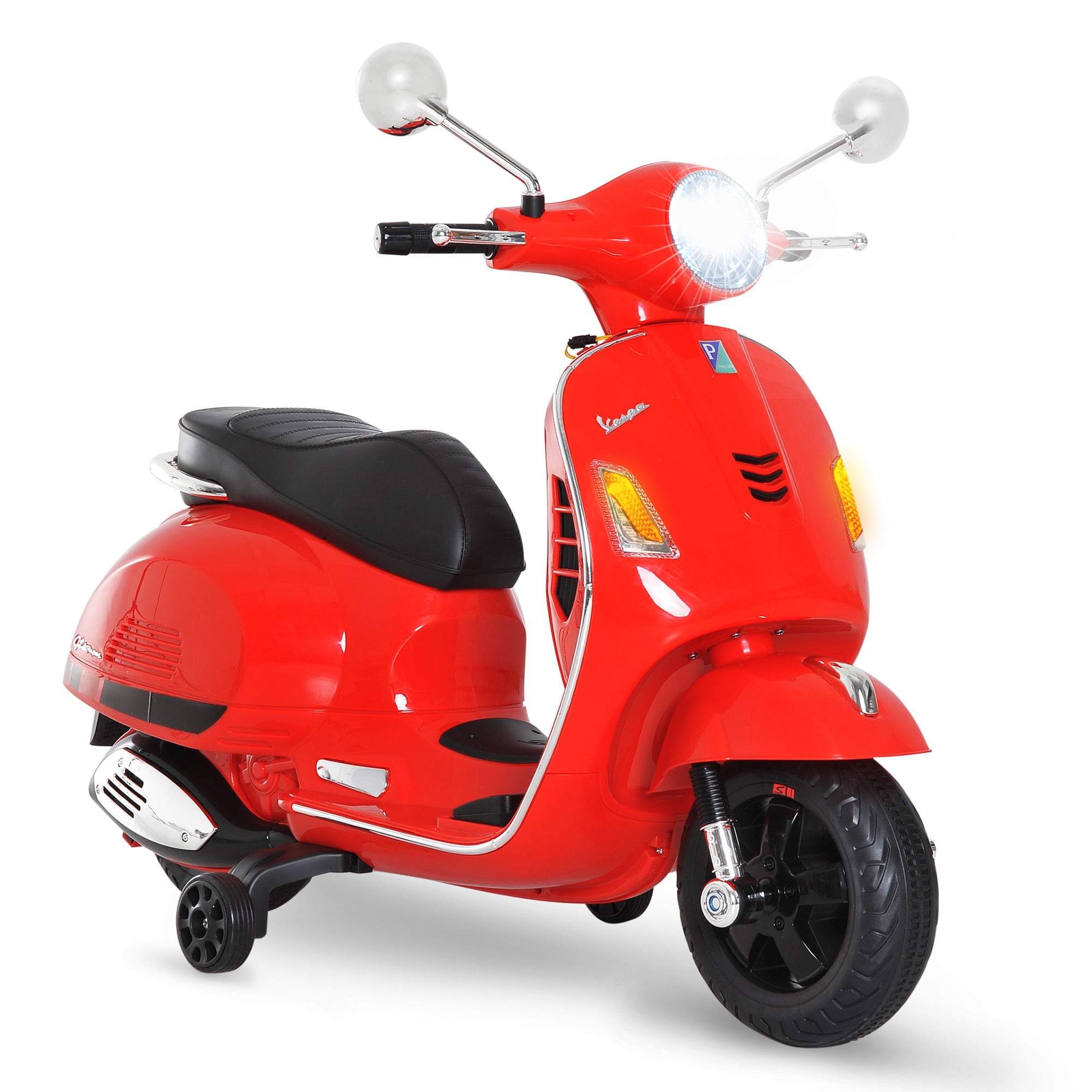 HOMCOM Elektrisches Motorrad für Kinder von 3-6 Jahren mit VESPA Lizenz - Batteriebetriebenes Kinder-Motorrad mit Musik, Geschwindigkeit 2-3 km/h und Hupe, Belastung bis 25 kg, Rot