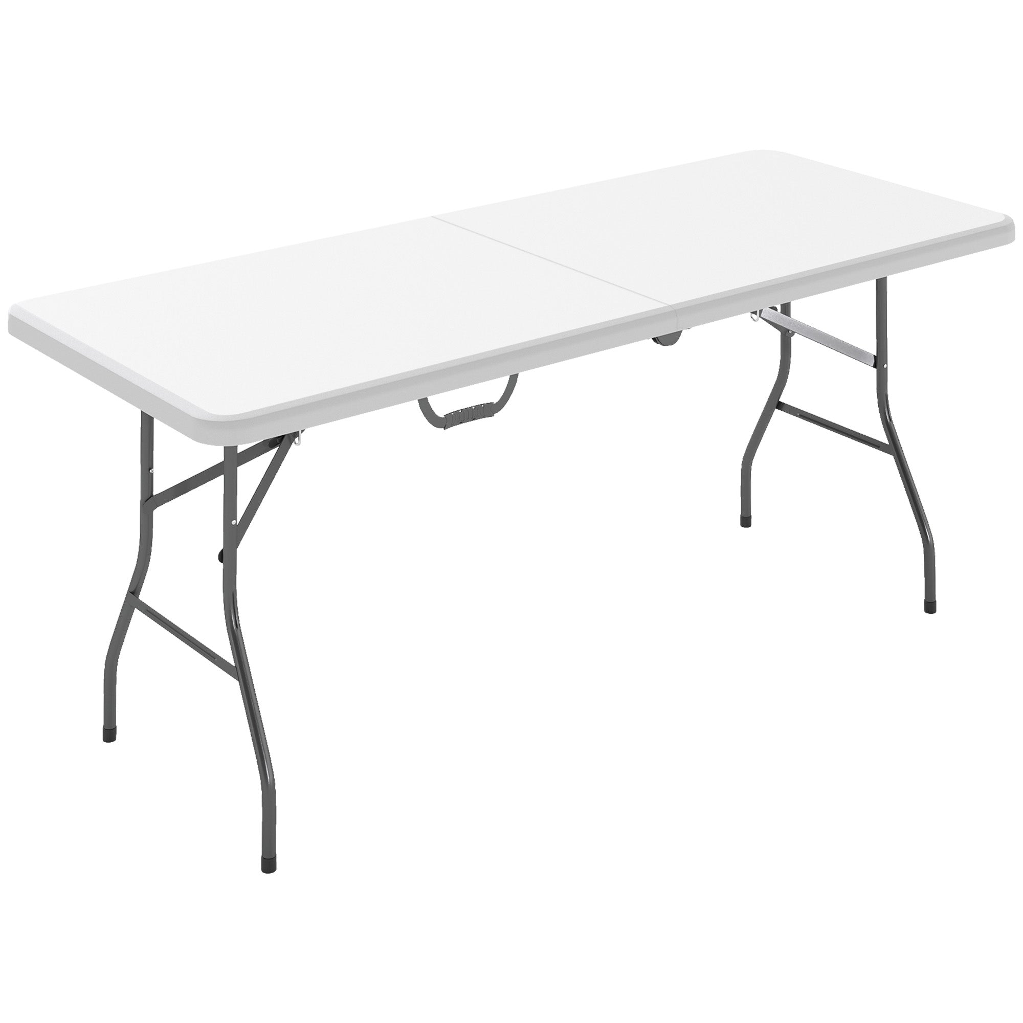 Outsunny Zložljiva Vrtna Miza 180 x 74 cm Vodoodporna Buffet Miza s Ročajem, Zložljiva Miza za Kampiranje za Vrt, Teraso in Balkon Belo