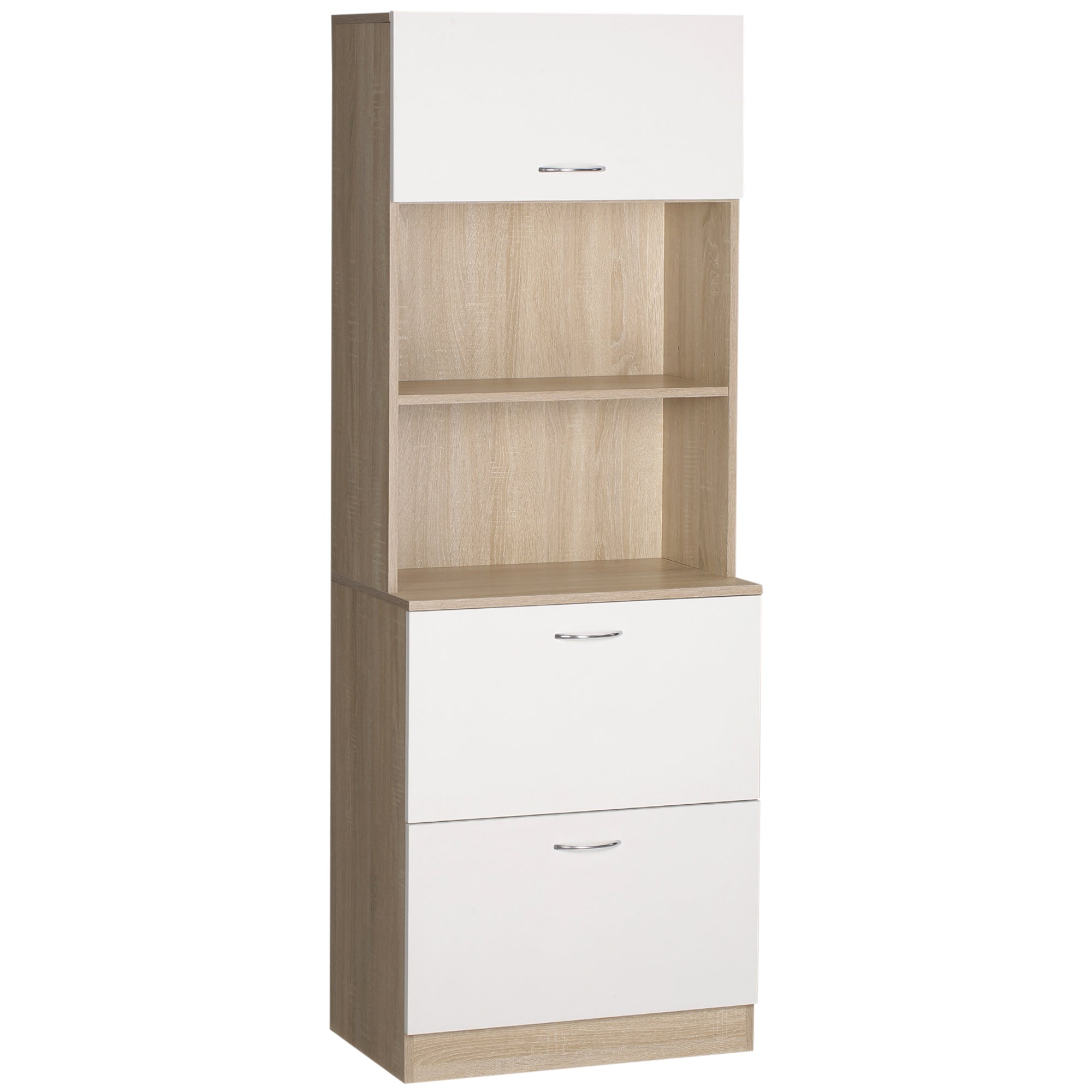 HOMCOM Kjøkken Buffet Skab Multi-Opbevaring Kjøkken Skab 2 Skuffer 1 Skab + Stort Bord 60 x 38 x 168 cm Hvid MDF