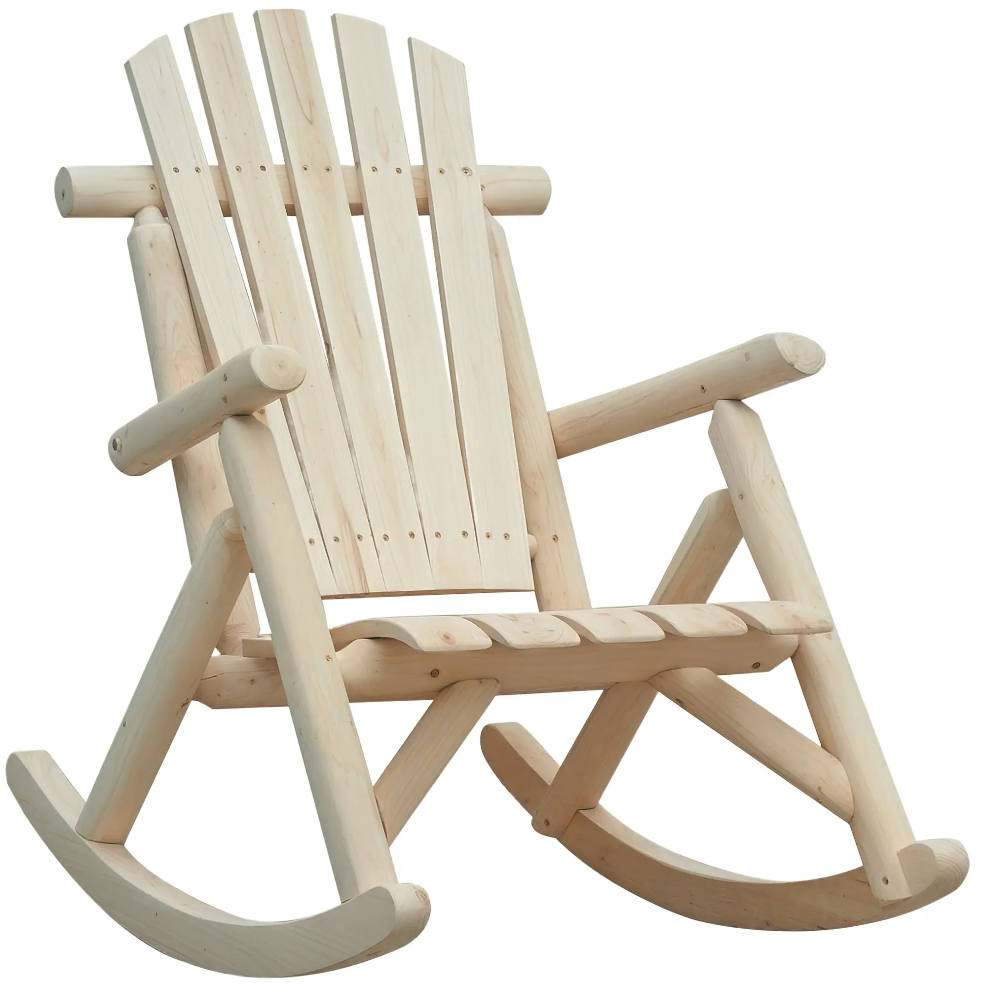 Wooden Rocking Chair Rocking Armchair with High Backrest Weatherproof Garden Chair up to 113kg Load Capacity Relaxing Chair for Living Room Garden, Lawn, Balcony Natural
