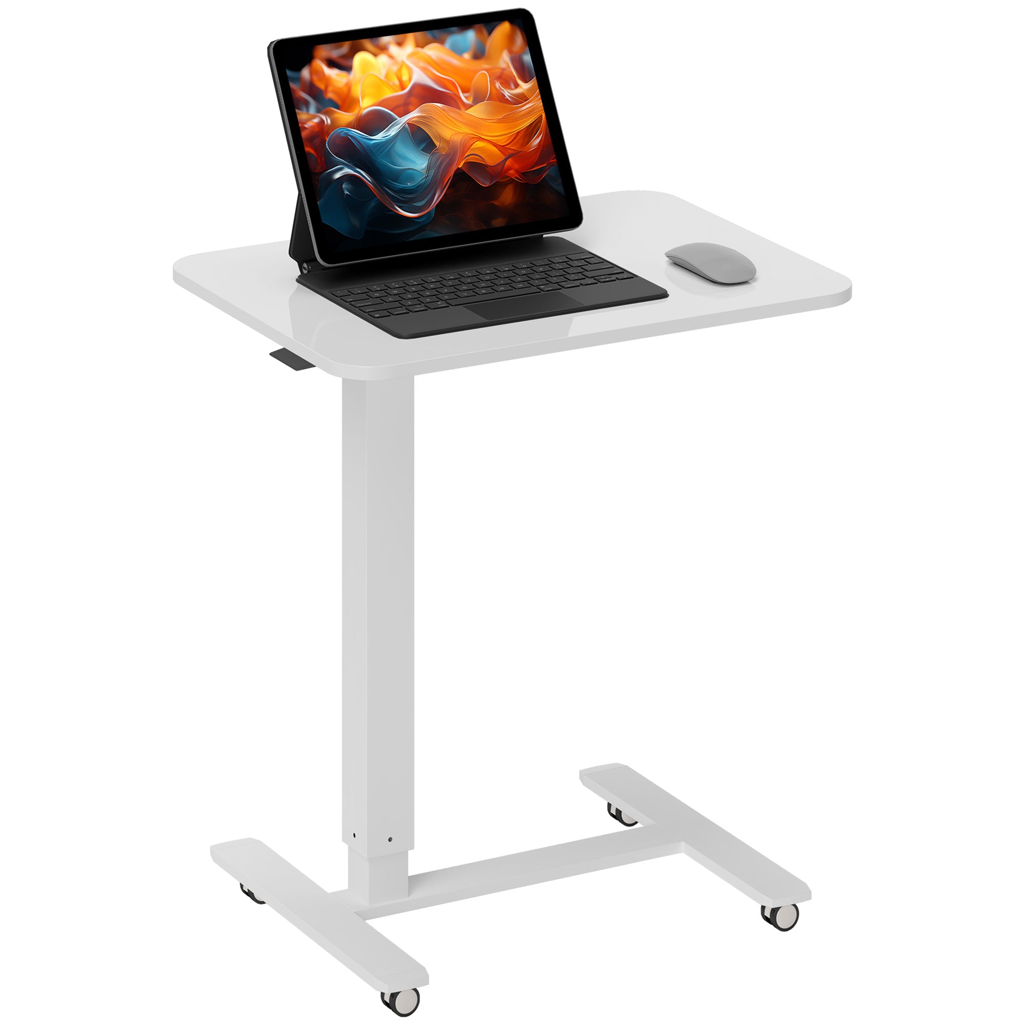 HOMCOM Höhenverstellbarer C-förmiger Schreibtisch Platzsparender Laptop Tisch Stehschreibtisch Beistelltisch mit Rollen für Home Office und Wohnzimmer Weiß Tragfähigkeit 70 kg 65 x 48 x 70-110 cm