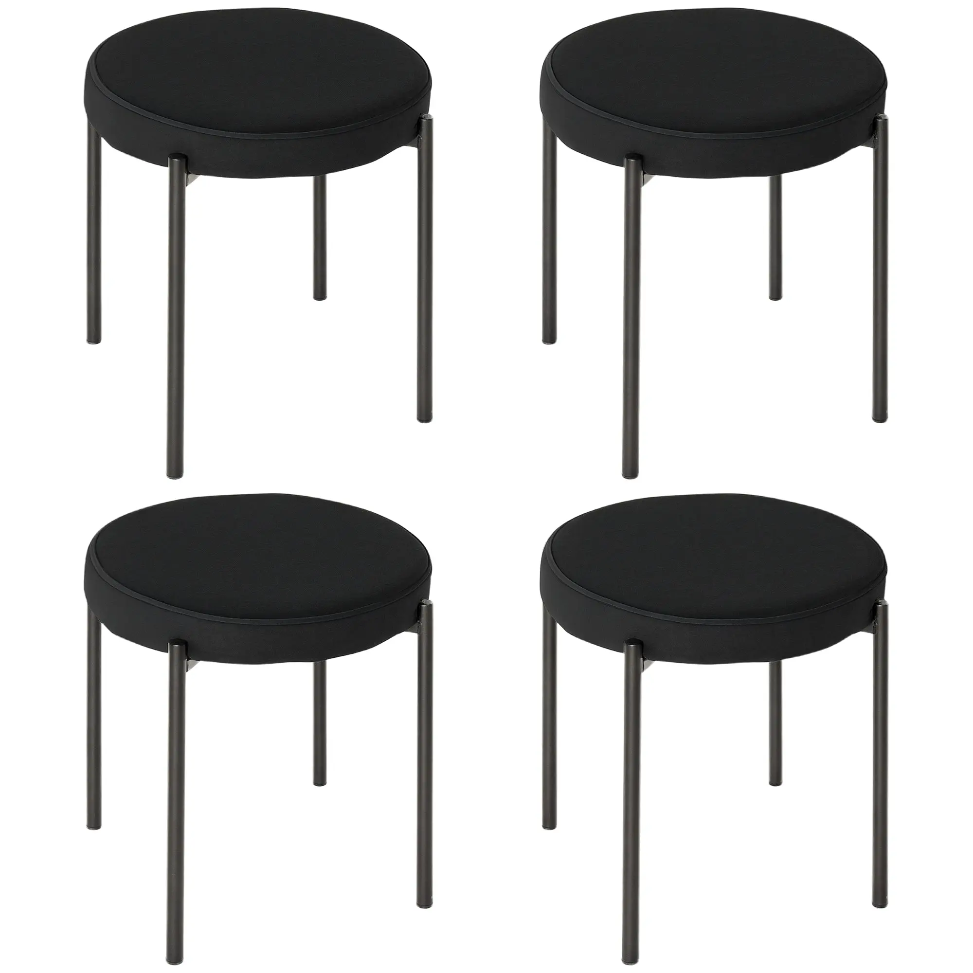 Set of 4 Stackable Dining Chairs Kitchen Chairs with Padded Seat, Velvet-like Fabric Dining Stools Velvet for Kitchen Dining Room Metal Black 41.5 x 41.5 x 46 cm