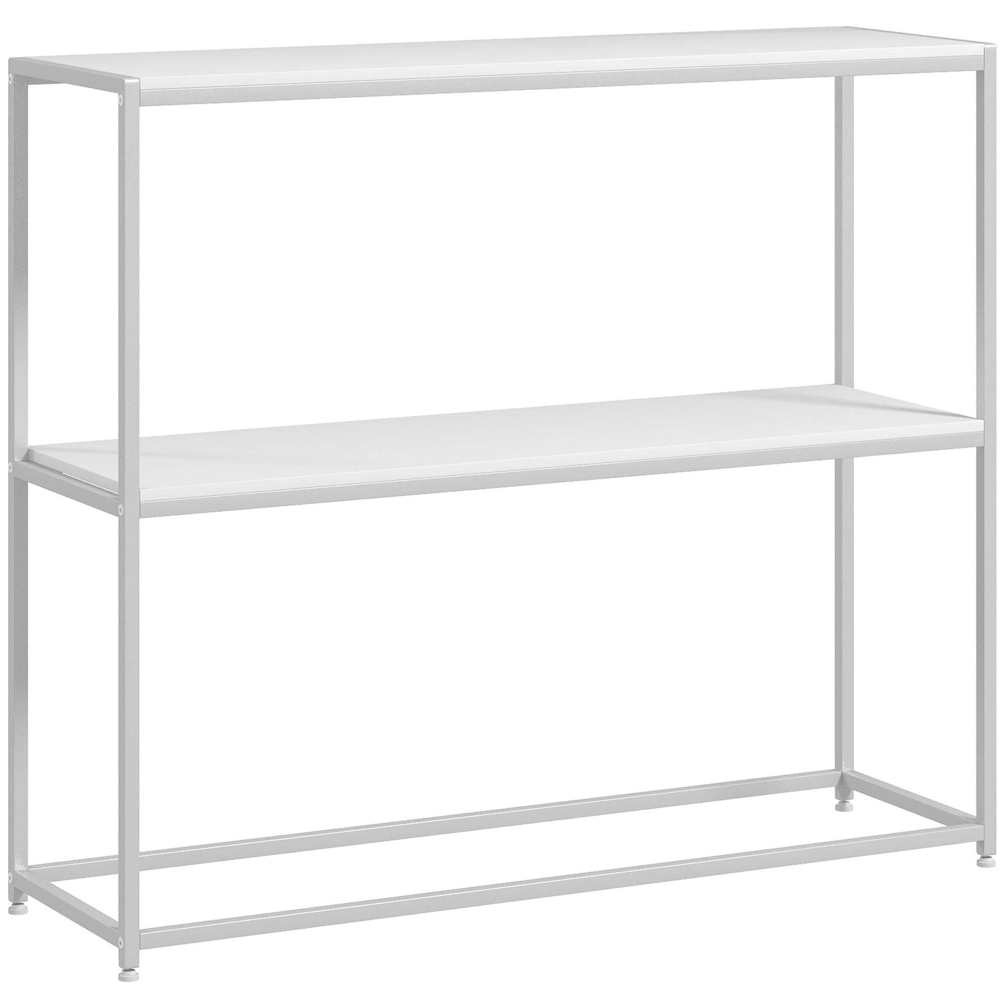 HOMCOM Konsolentisch für den Eingangsbereich mit offenem Regal und kippsicherem Stahlrahmen für Wohnzimmer Flur 100x30x87 cm Weiß