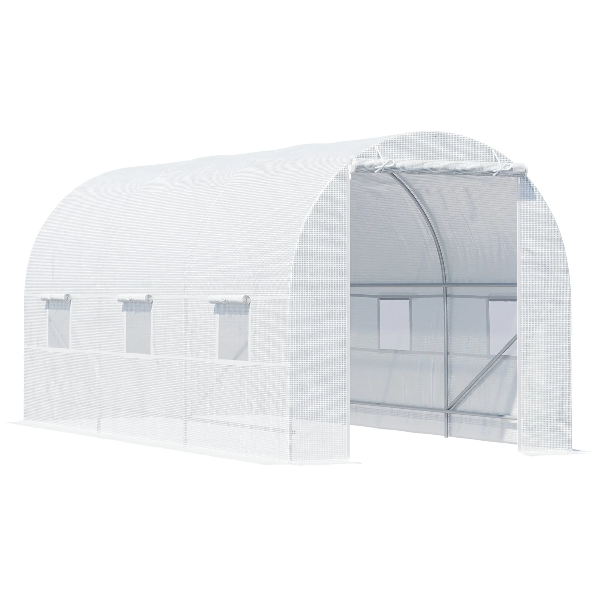Greenhouse 445x200x200cm Foil Greenhouse Tomato House with Door, Window, Film Tunnel made of galvanized steel, plant tunnel, greenhouse including ground anchors and ropes, garden tunnel, White