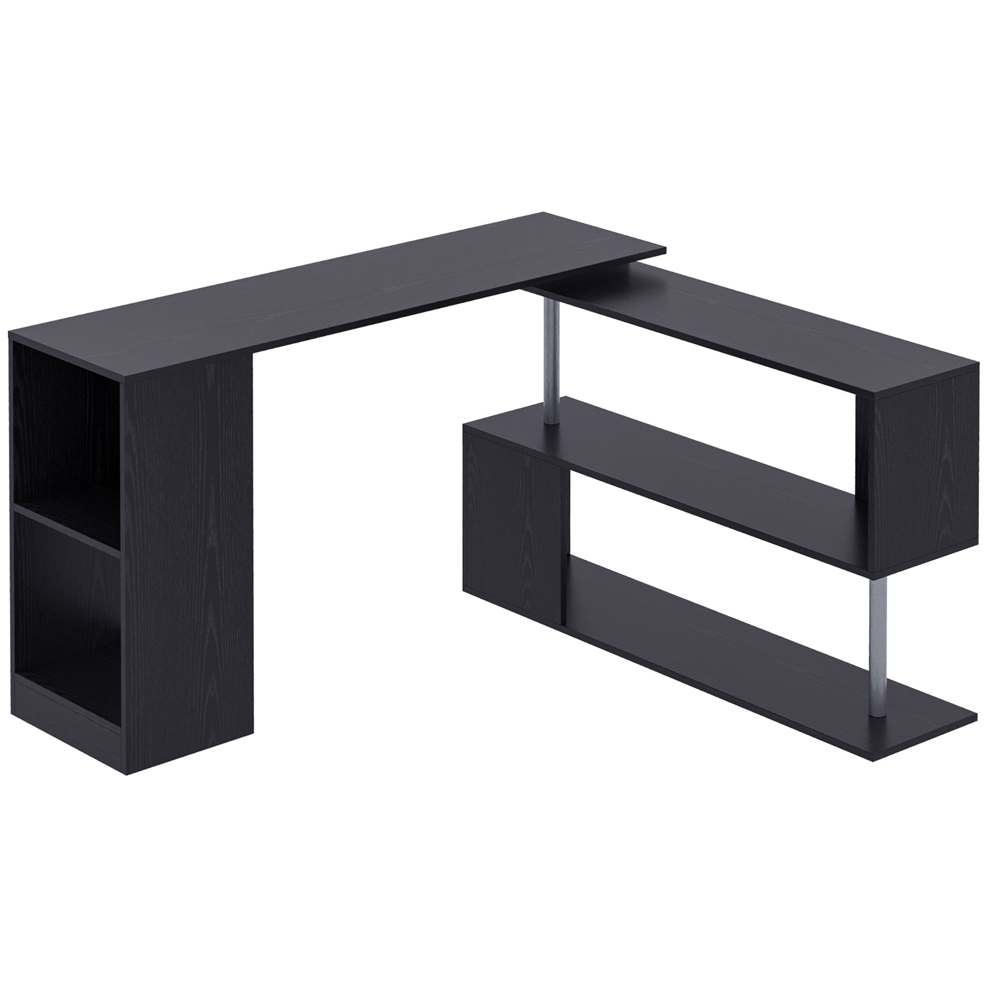 HOMCOM Ruimtebesparend Hoekbureau met S-vormige Plank, Modern Houten Bureau, 140x120x78 cm, Zwart