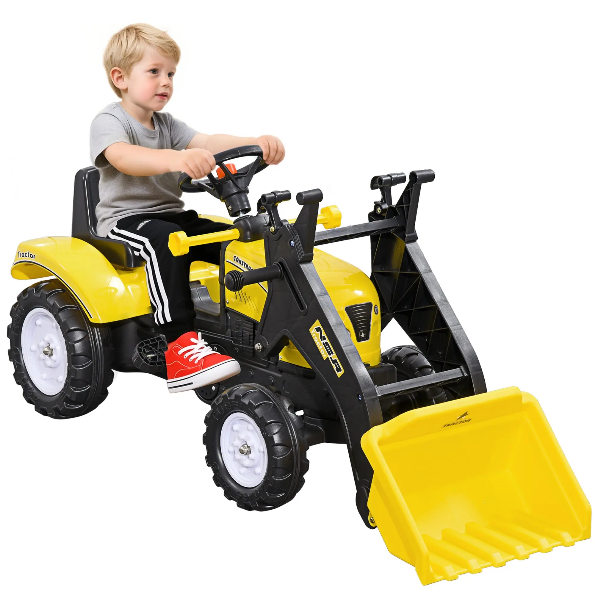 Seat Excavator with Storage Compartment, Ride-On Excavator with Shovel, Pedal Tractor, Sand Excavator Slider Vehicle, Children's Excavator, Slider Excavator, Shovel Excavator for 3-Year-Olds, Yellow+Black