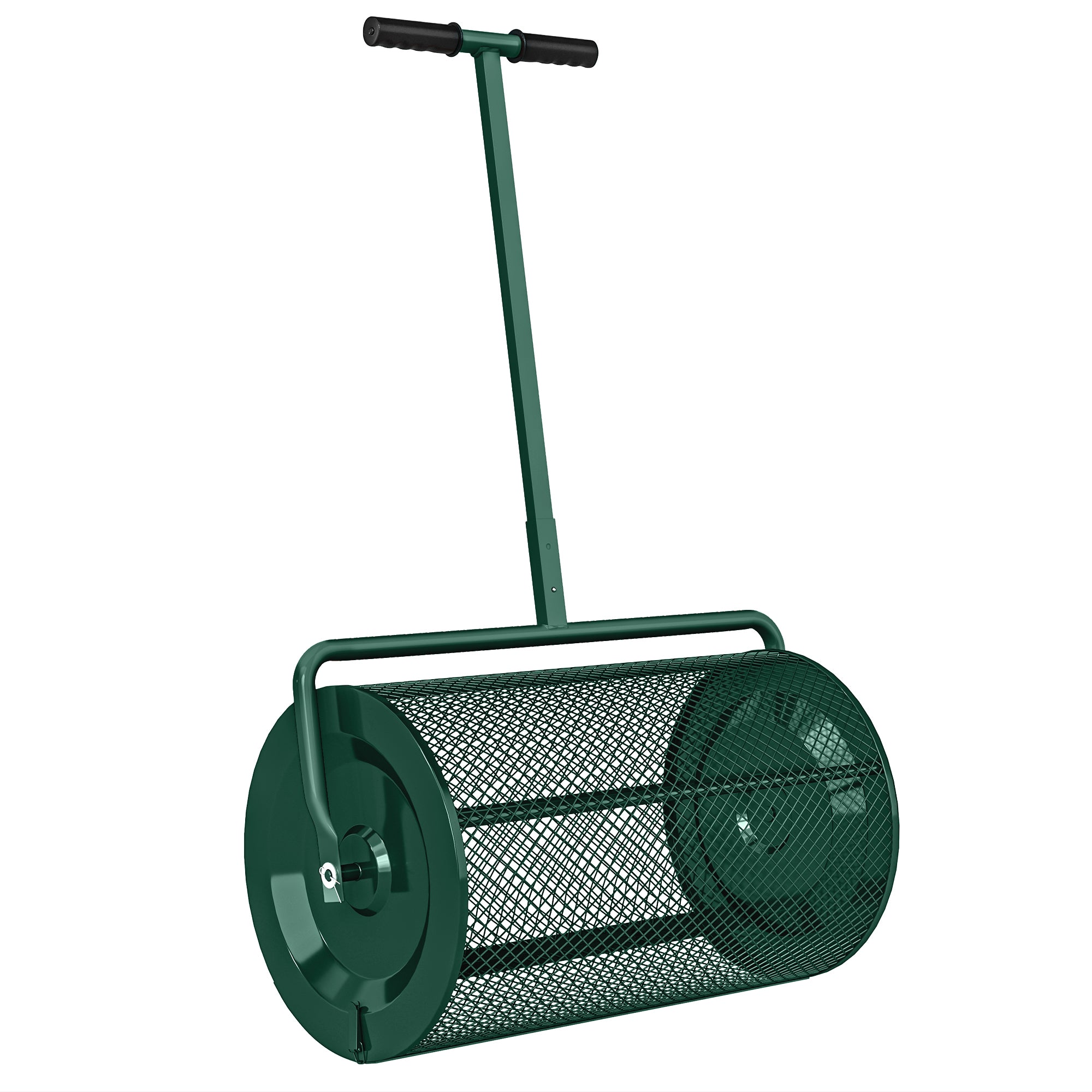 75L Compost Spreader – Metal Mesh Basket, T-Handle, Adjustable Height Lawn & Garden Fertilizer Spreader, Green