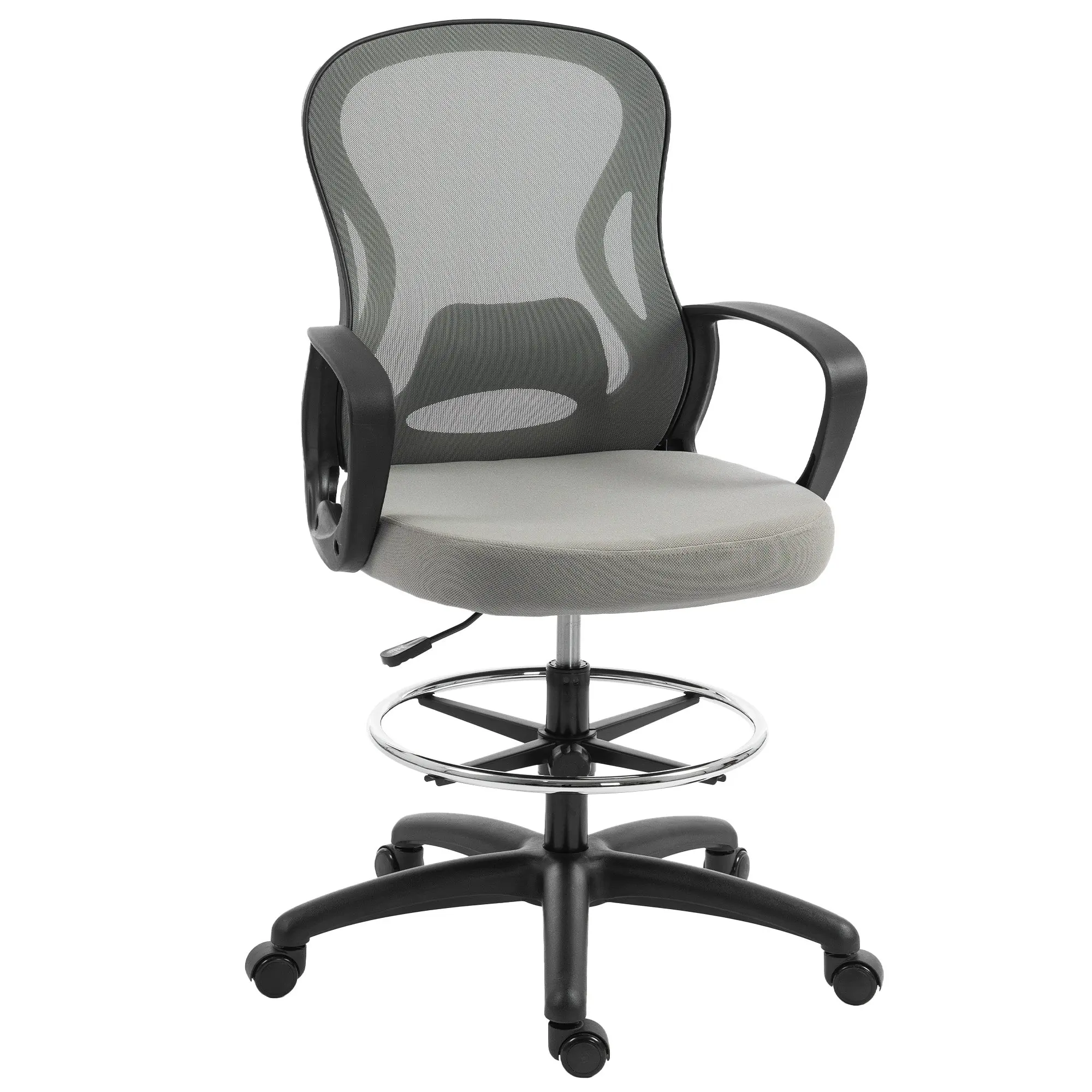Ergonomic Drafting Chair with Footrest & Armrests — Mesh, Height Adjustable, Lumbar Support, 360° Swivel — Gray