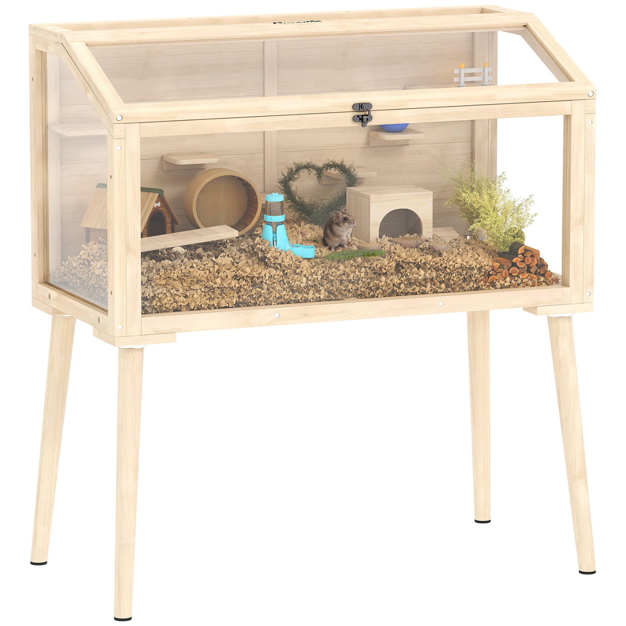 PawHut hamsteri puur — väikelooma elupaik tarvikute ja joogipudeliga, 110 x 52 x 101 cm, puit ja plast
